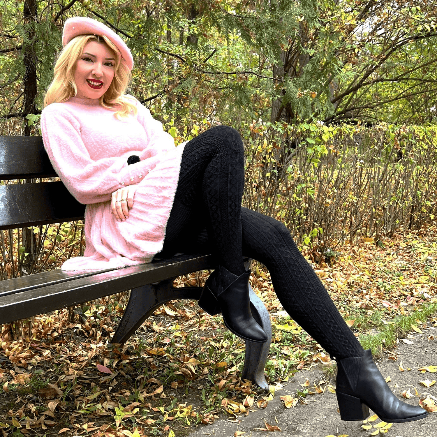 Rajstopy wełniane Grannies Cable Knit - czarne (V2)