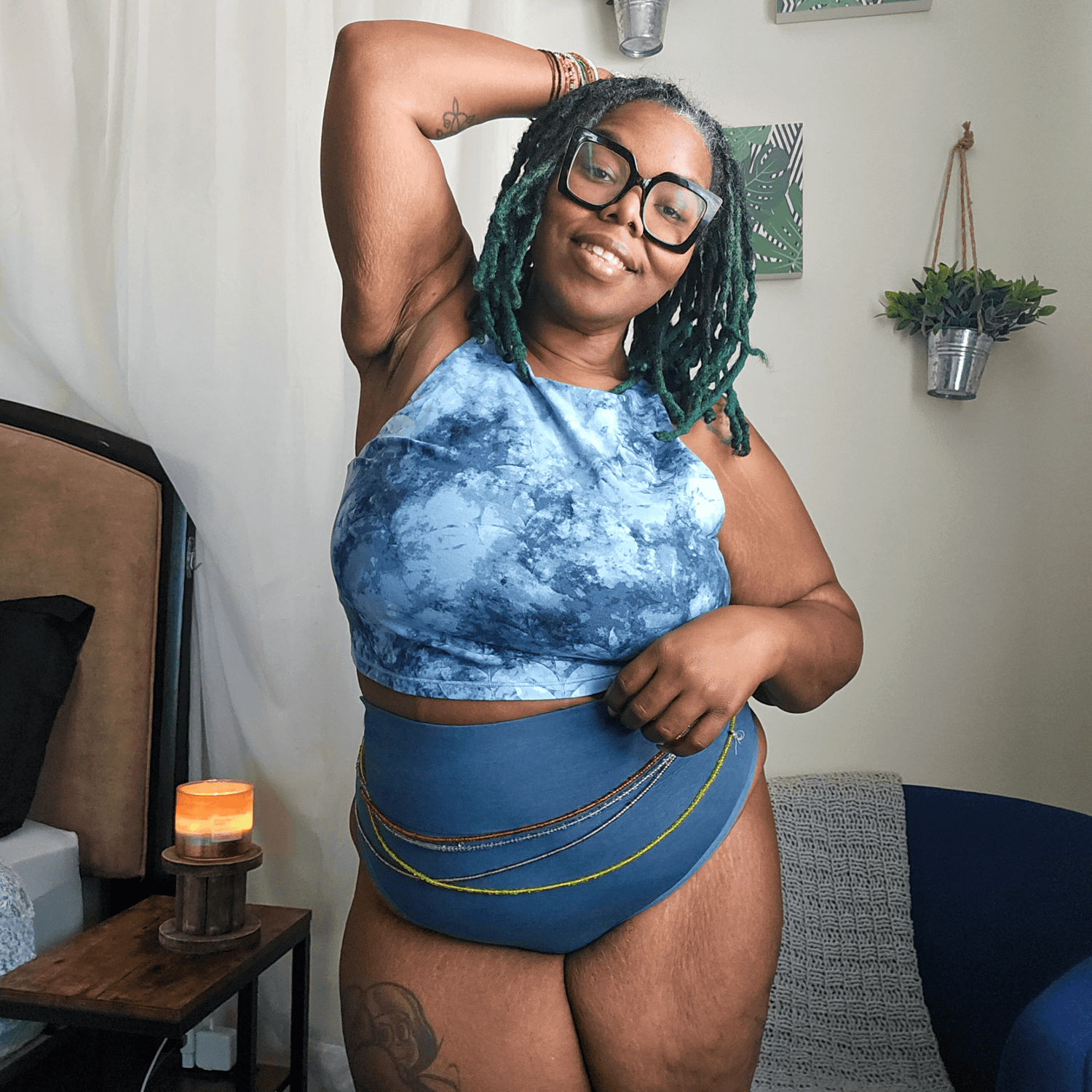 Bio-Baumwolle Cheeky High Leg Slips- Denim