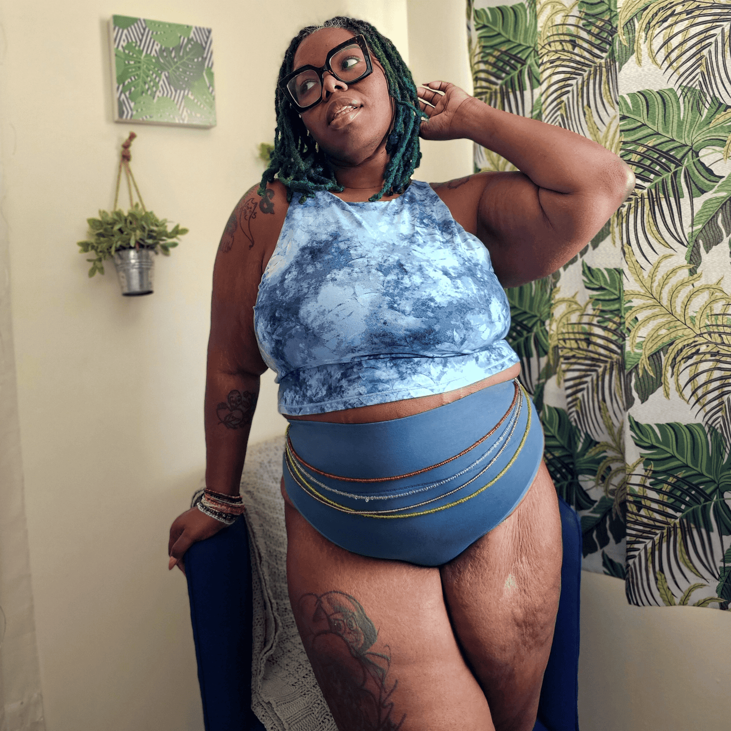 Bio-Baumwolle Cheeky High Leg Slips- Denim