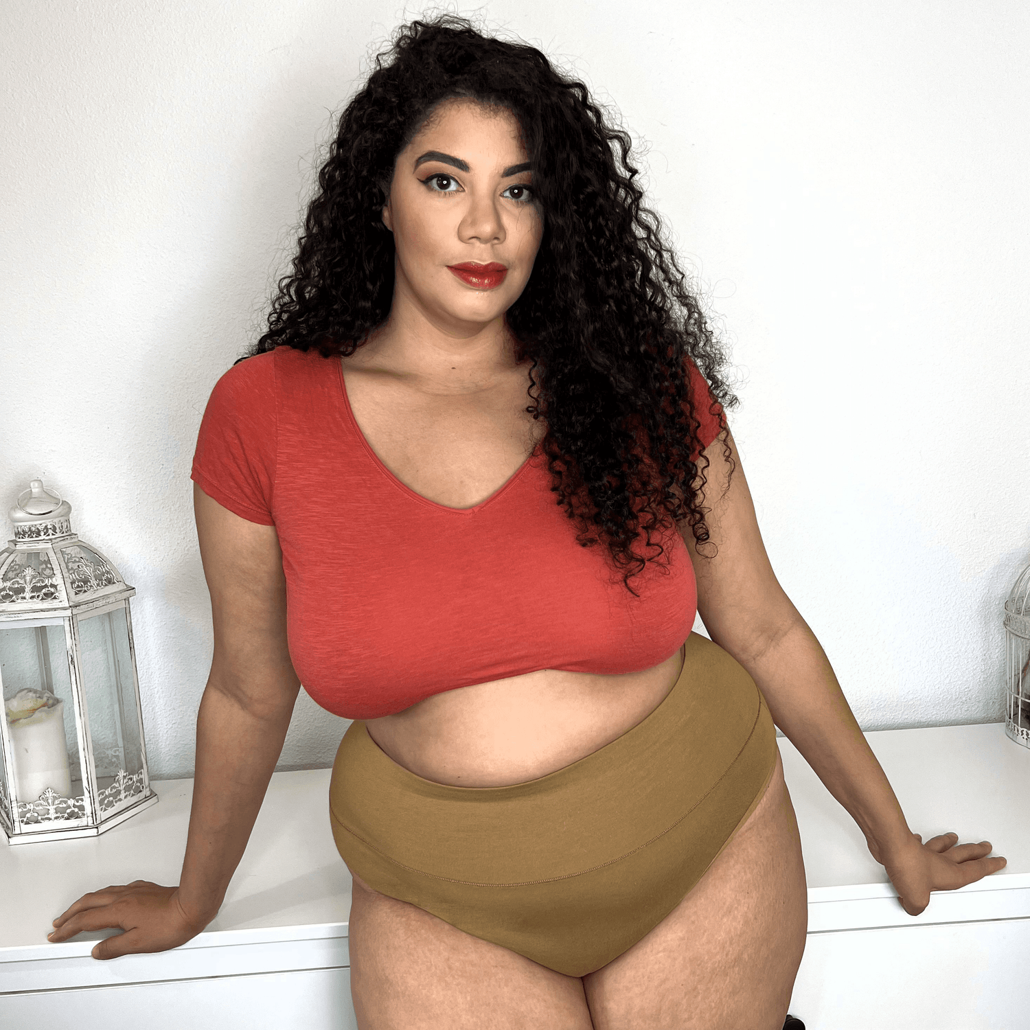 Ekologisk bomull Cheeky High Leg Briefs- Caramel