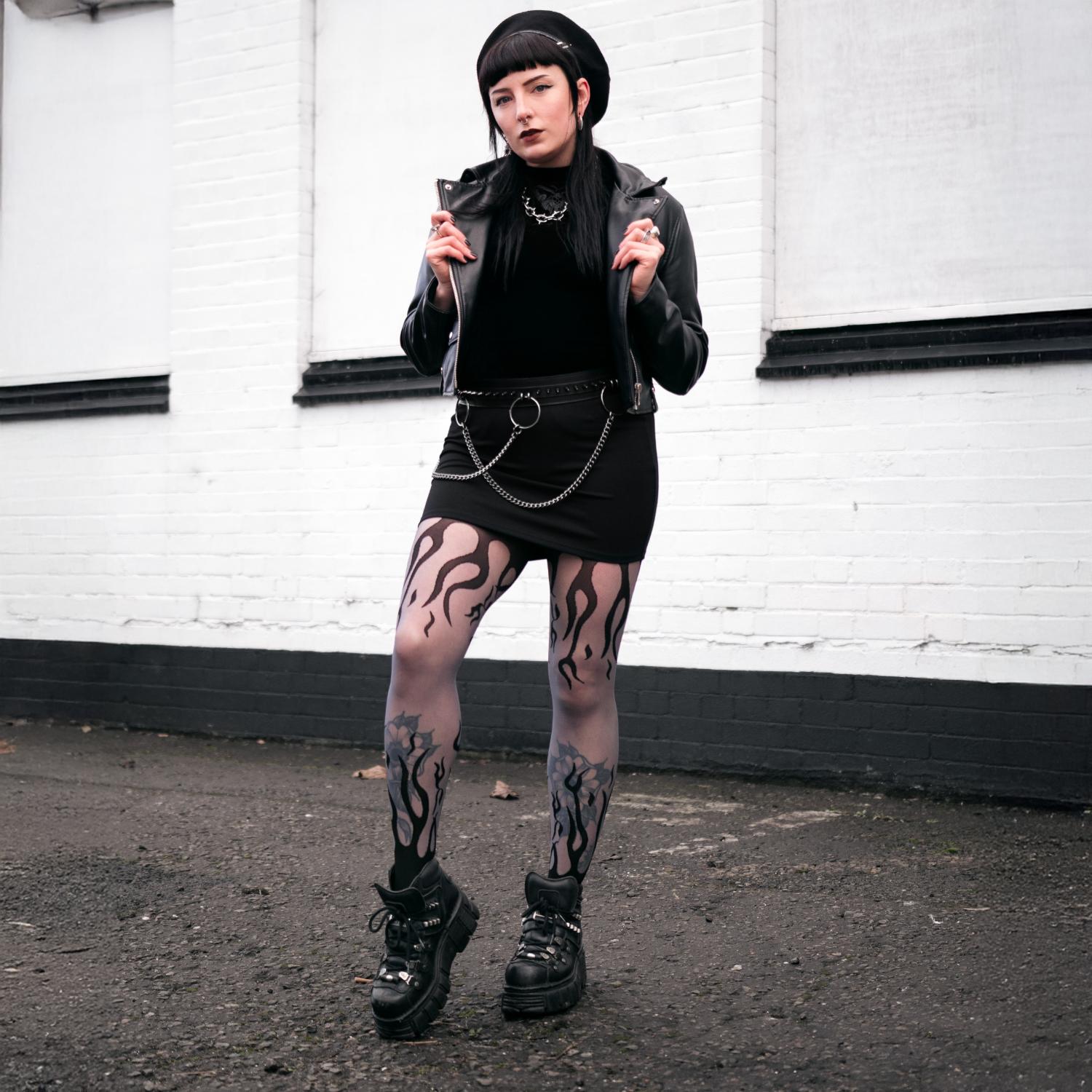 Flames Mixed-Denier Strumpfhose - Grau & Schwarz