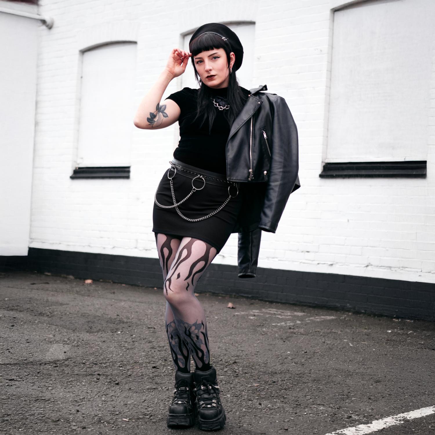 Flames Mixed-Denier Strumpfhose - Grau & Schwarz