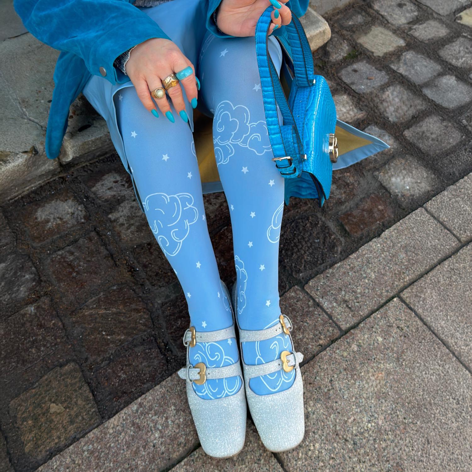 80 Denier blickdichte Strumpfhose – Woodcut Clouds