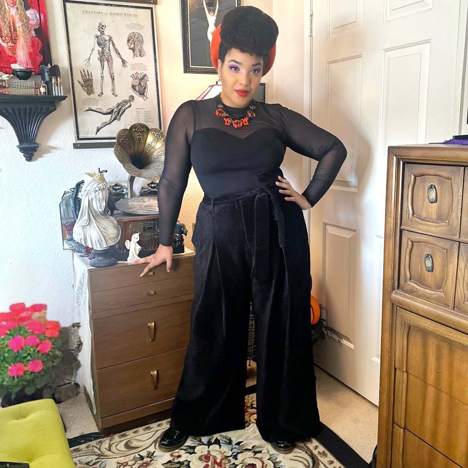 Weites Bein Maßgeschneidert Kordhose - Schwarz