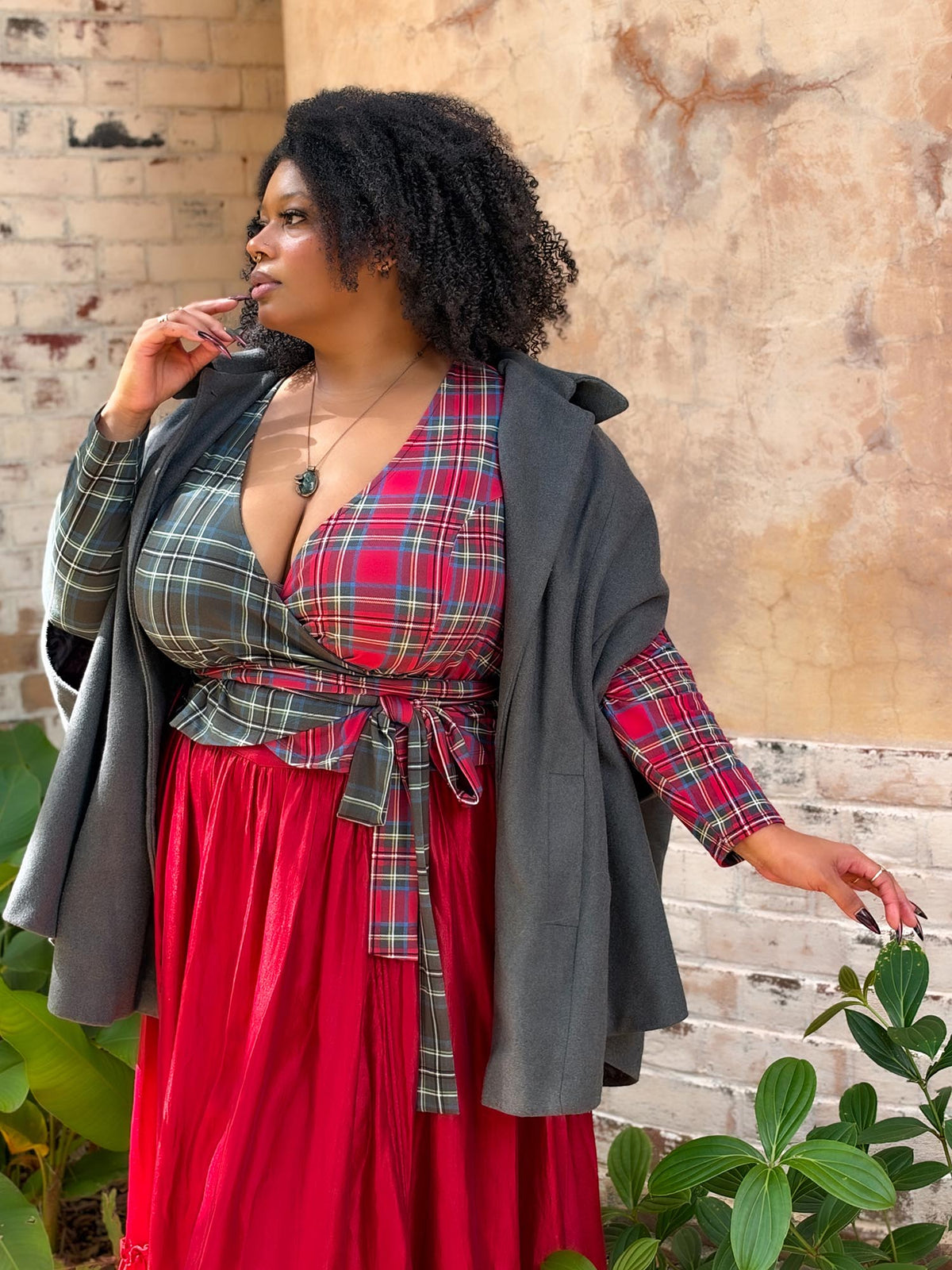 Jura Duo Plaid Wickeltop - Red / Green