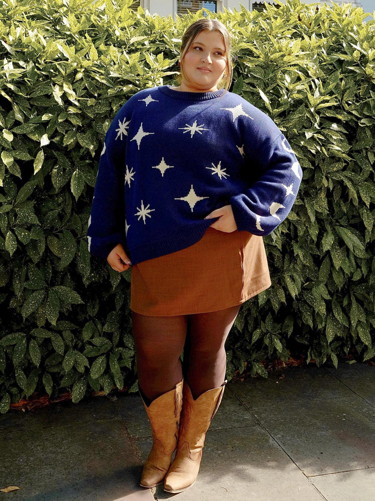 Chunky Strickpullover – Stars – Navy/Creme