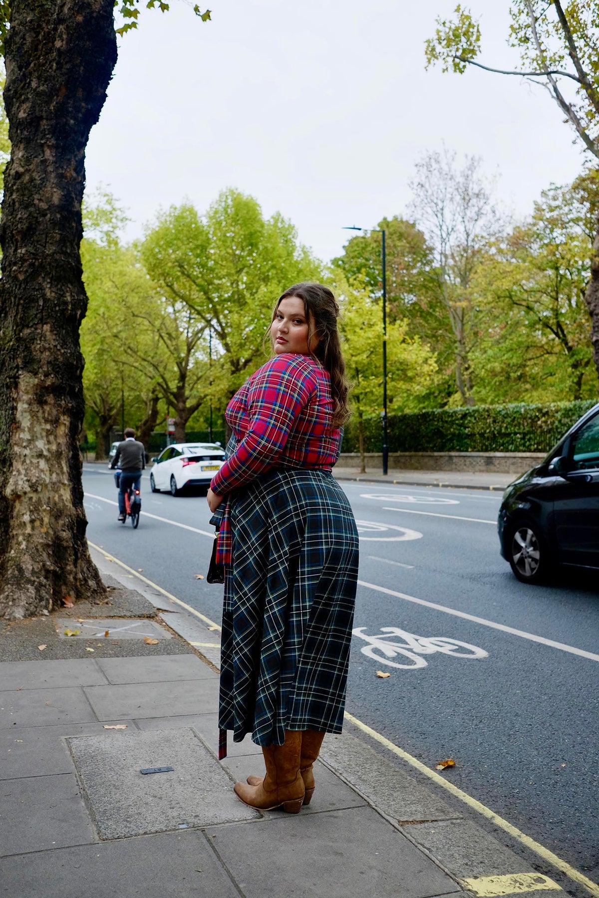 Islay Jersey-Maxirock in A-Linie - Green Tartan