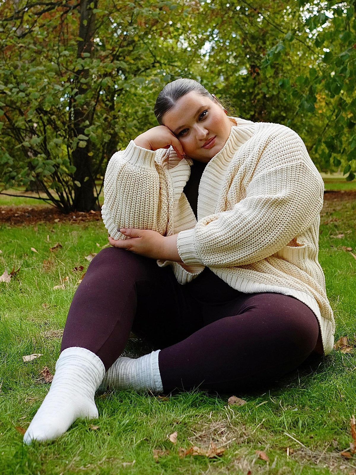 Chunky Baumwoll-Strickjacke – Creme
