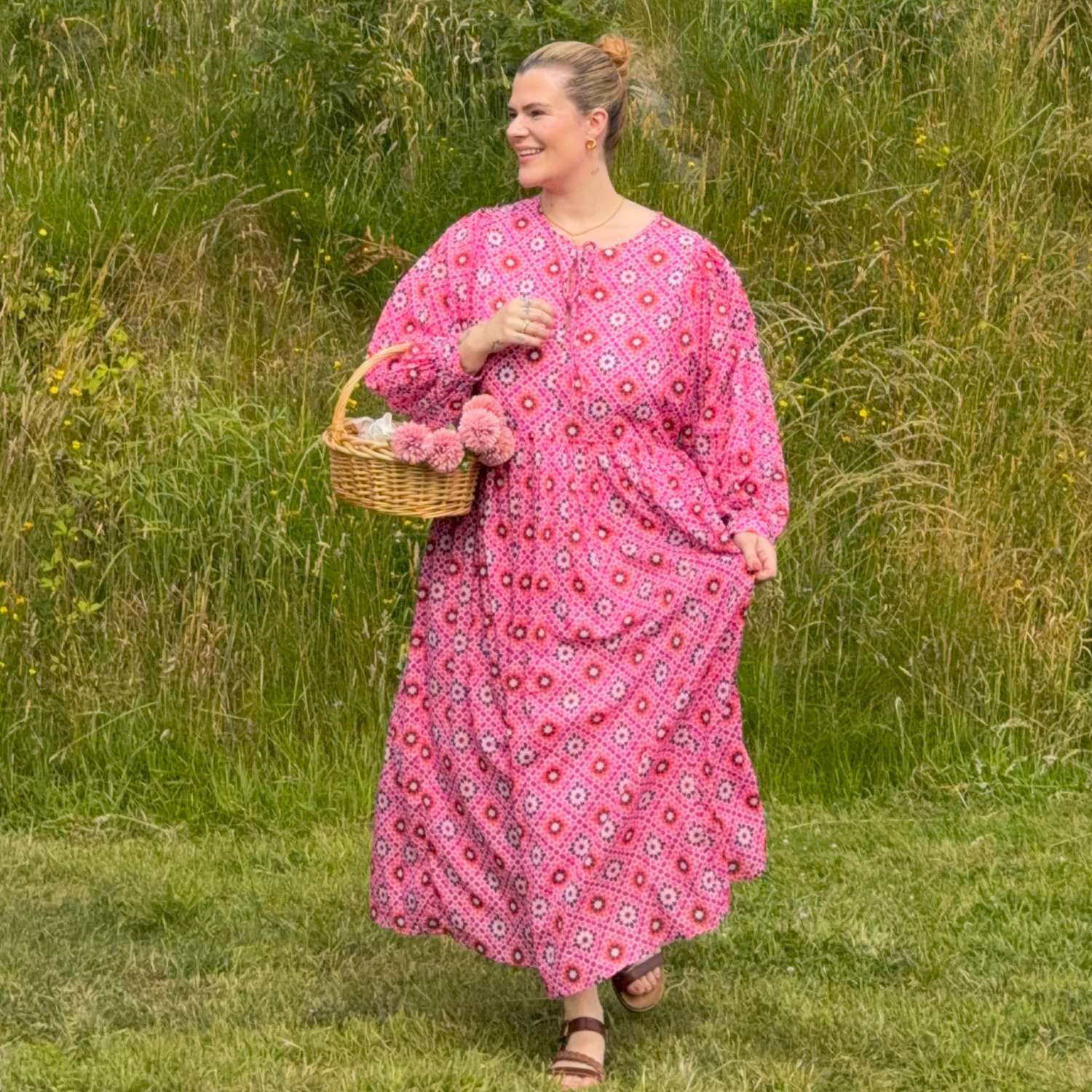 Gabriella Lange Kleid aus Baumwolle – Pink Pearl