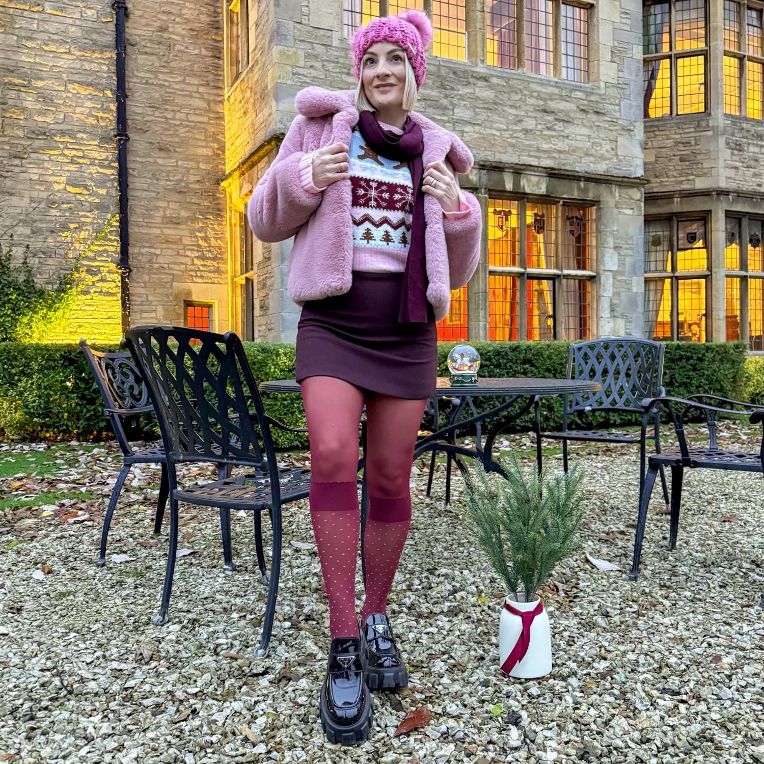 Seoul Chic Strumpfhose in Overknee-Optik - Burgunderrote