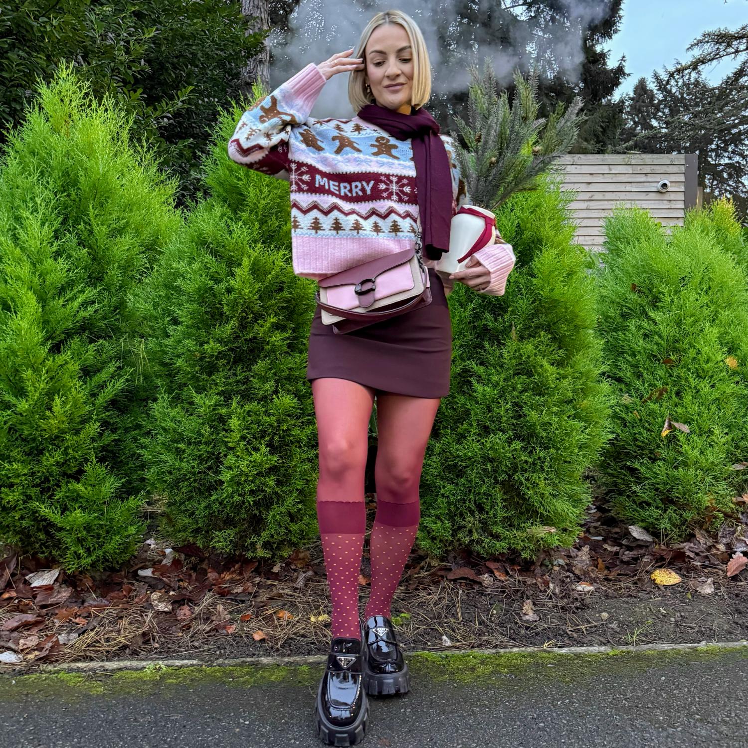 Seoul Chic Strumpfhose in Overknee-Optik - Burgunderrote