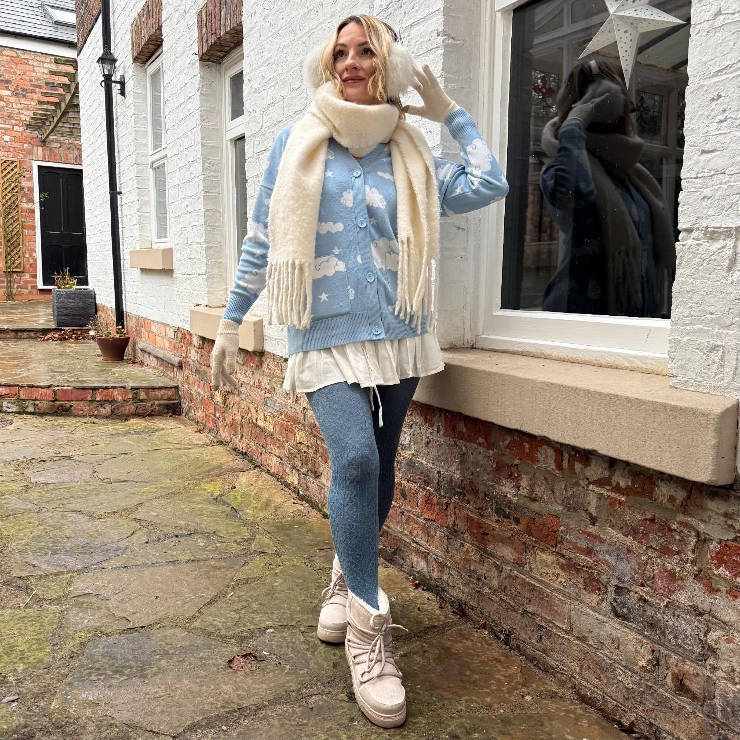 Grannies Zopfstrick Wollstrumpfhosen V2 - Denim