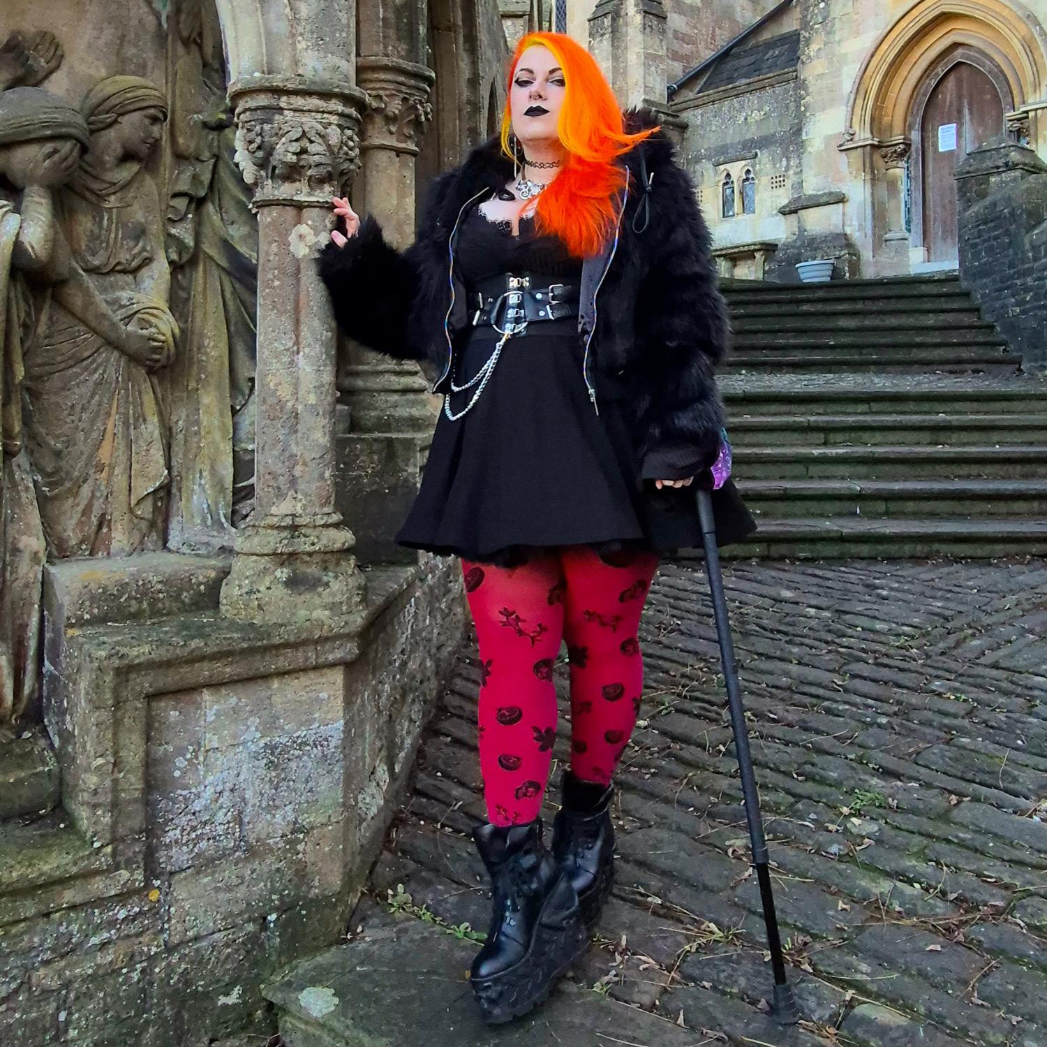 80 Denier Strumpfhosen - Danu Skull Flower - Blood Red