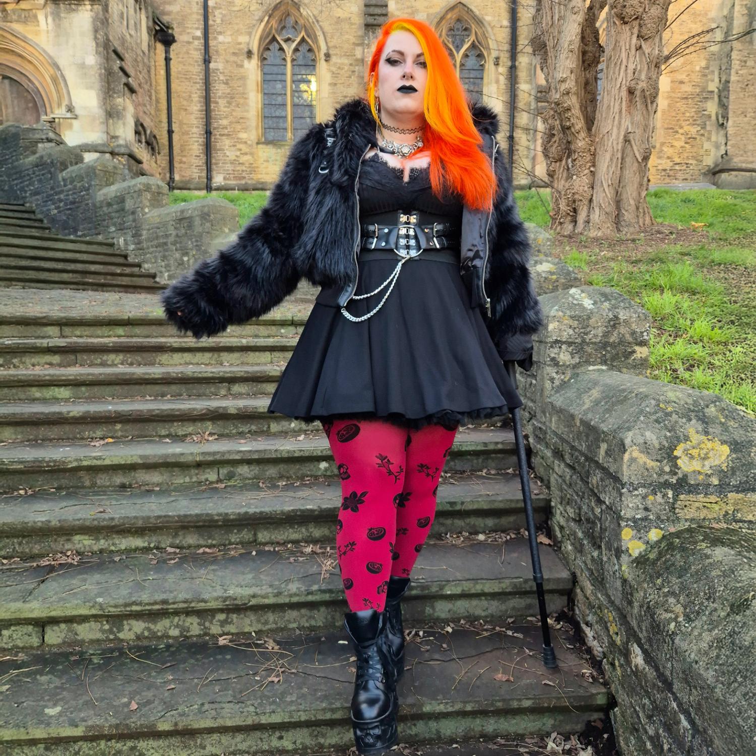 80 Denier Strumpfhosen - Danu Skull Flower - Blood Red