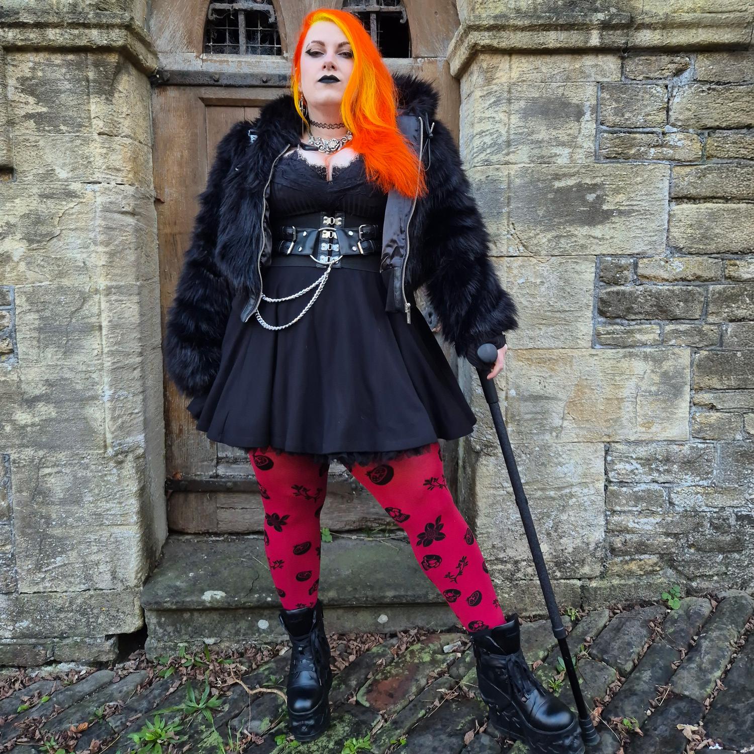 80 Denier Strumpfhosen - Danu Skull Flower - Blood Red