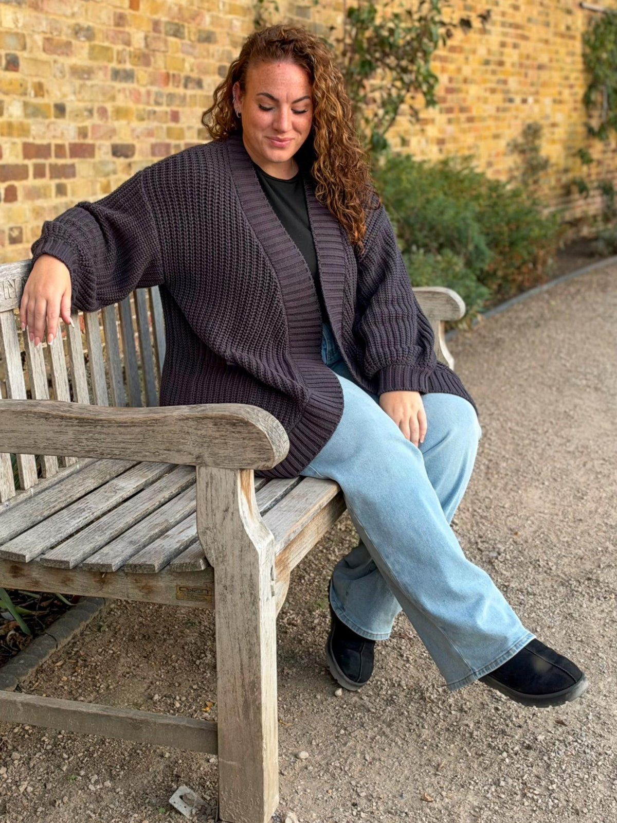 Chunky Baumwoll-Strickjacke – Anthrazit
