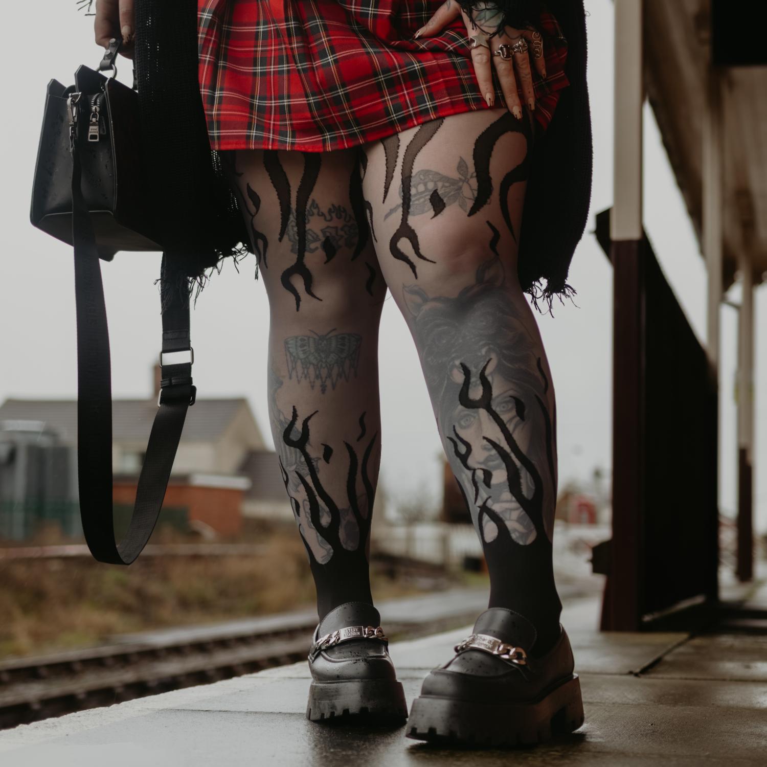 Flames Mixed-Denier Strumpfhose - Grau & Schwarz