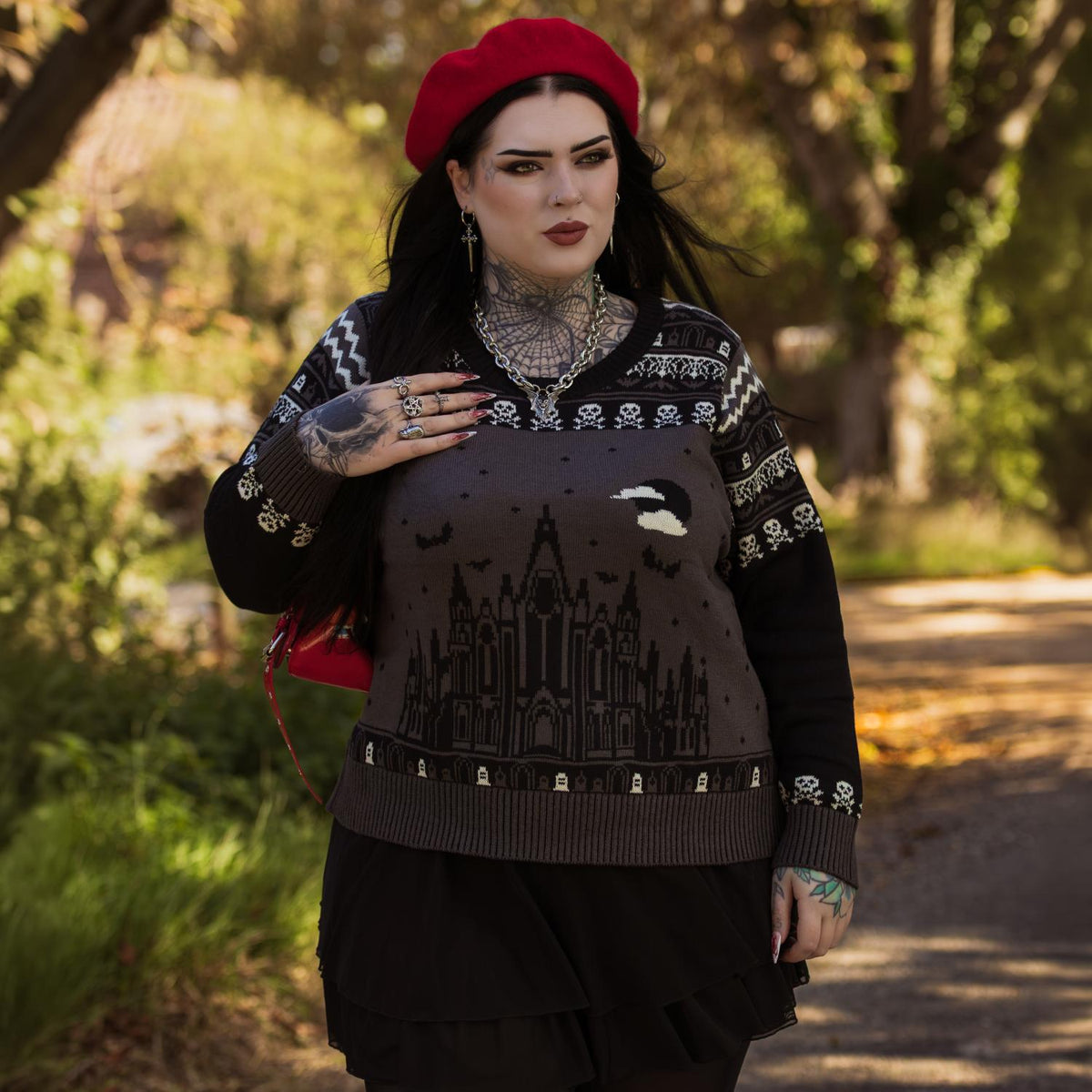 Fair Isle Pullover – Haunted House – Schwarz/Grau