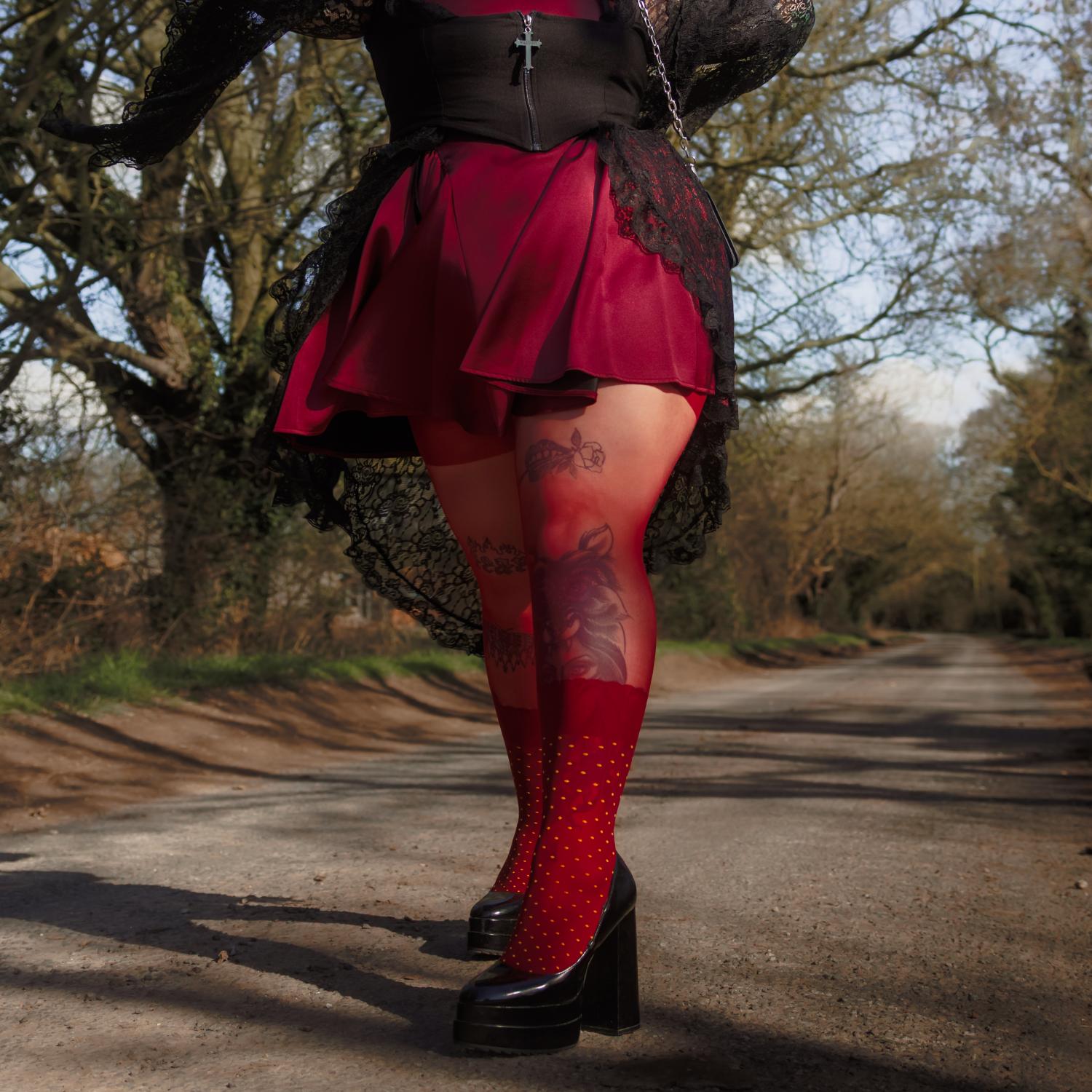 Seoul Chic Strumpfhose in Overknee-Optik - Burgunderrote