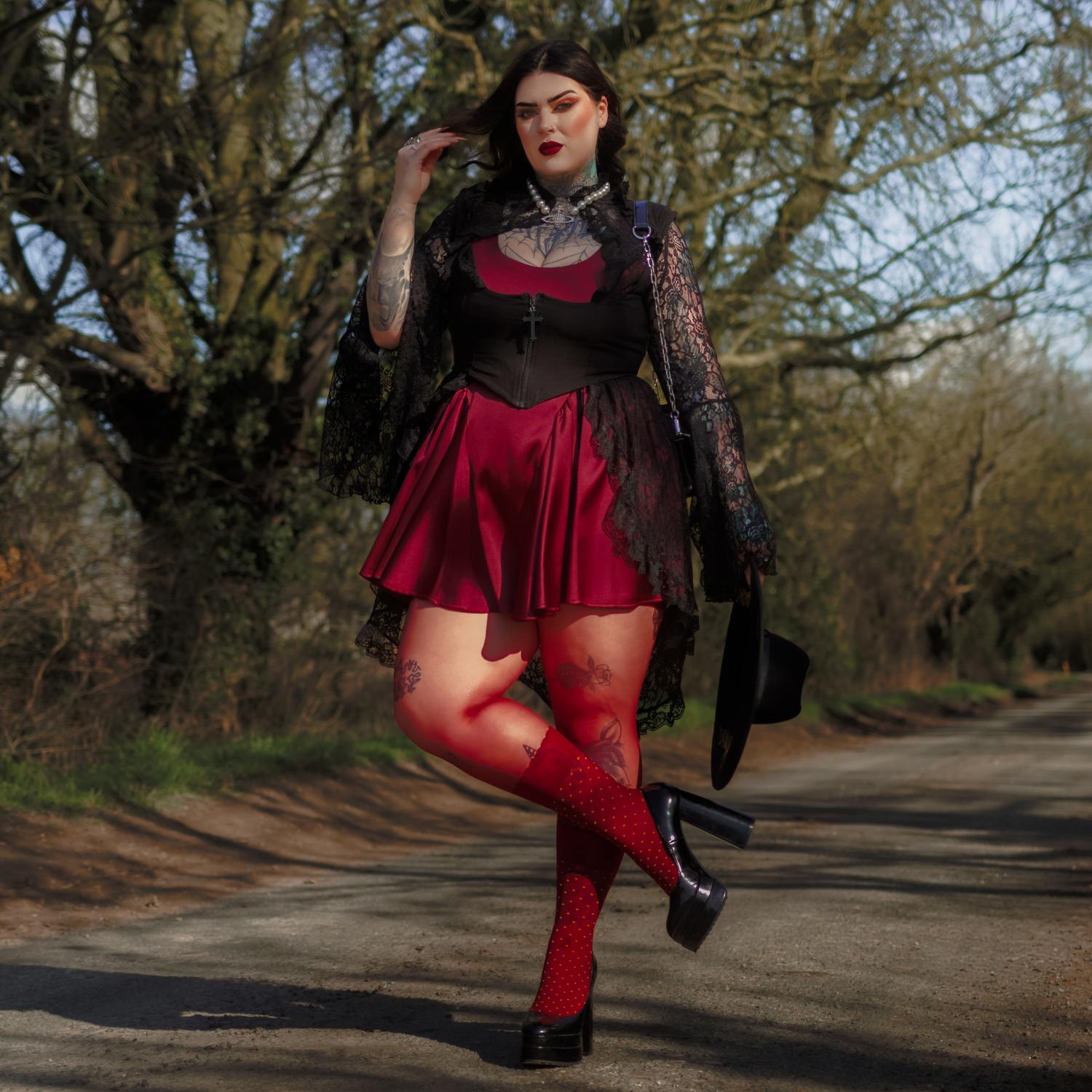 Seoul Chic Strumpfhose in Overknee-Optik - Burgunderrote