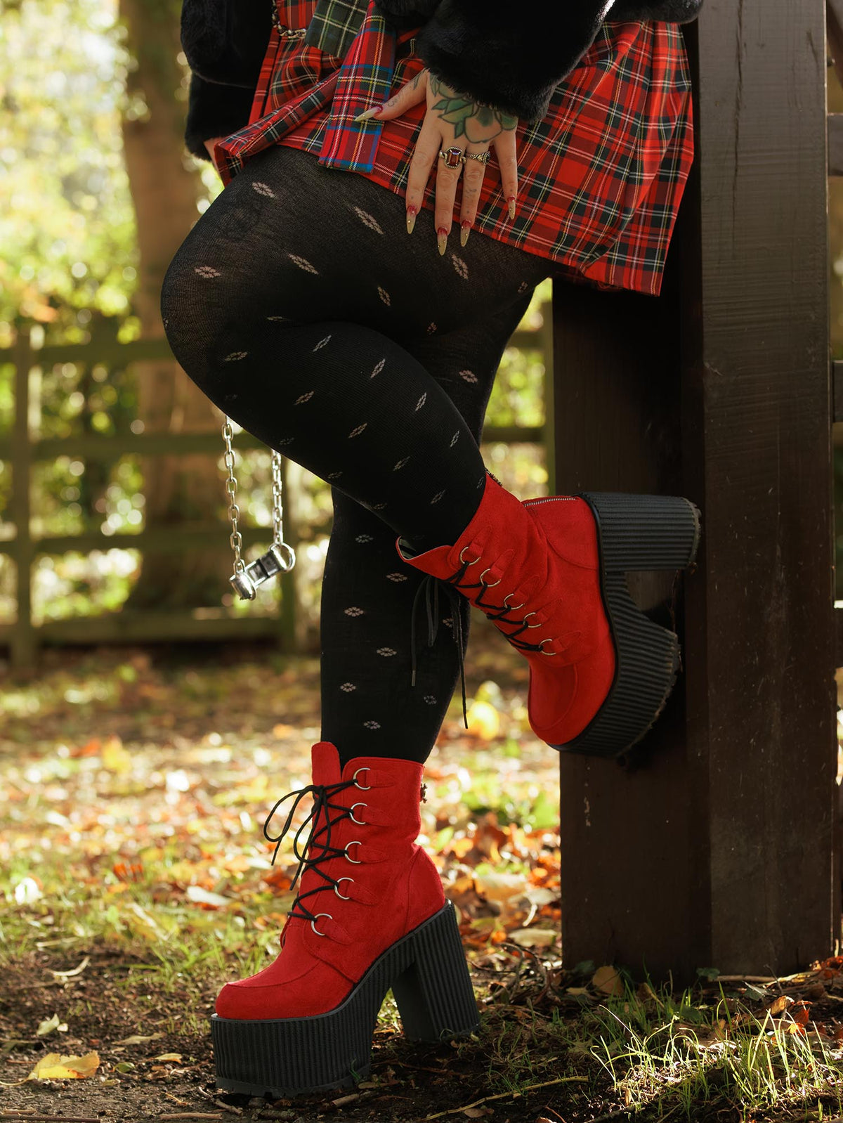 Woll-Spitzenstrumpfhose – Ditsy Diamond – Schwarz