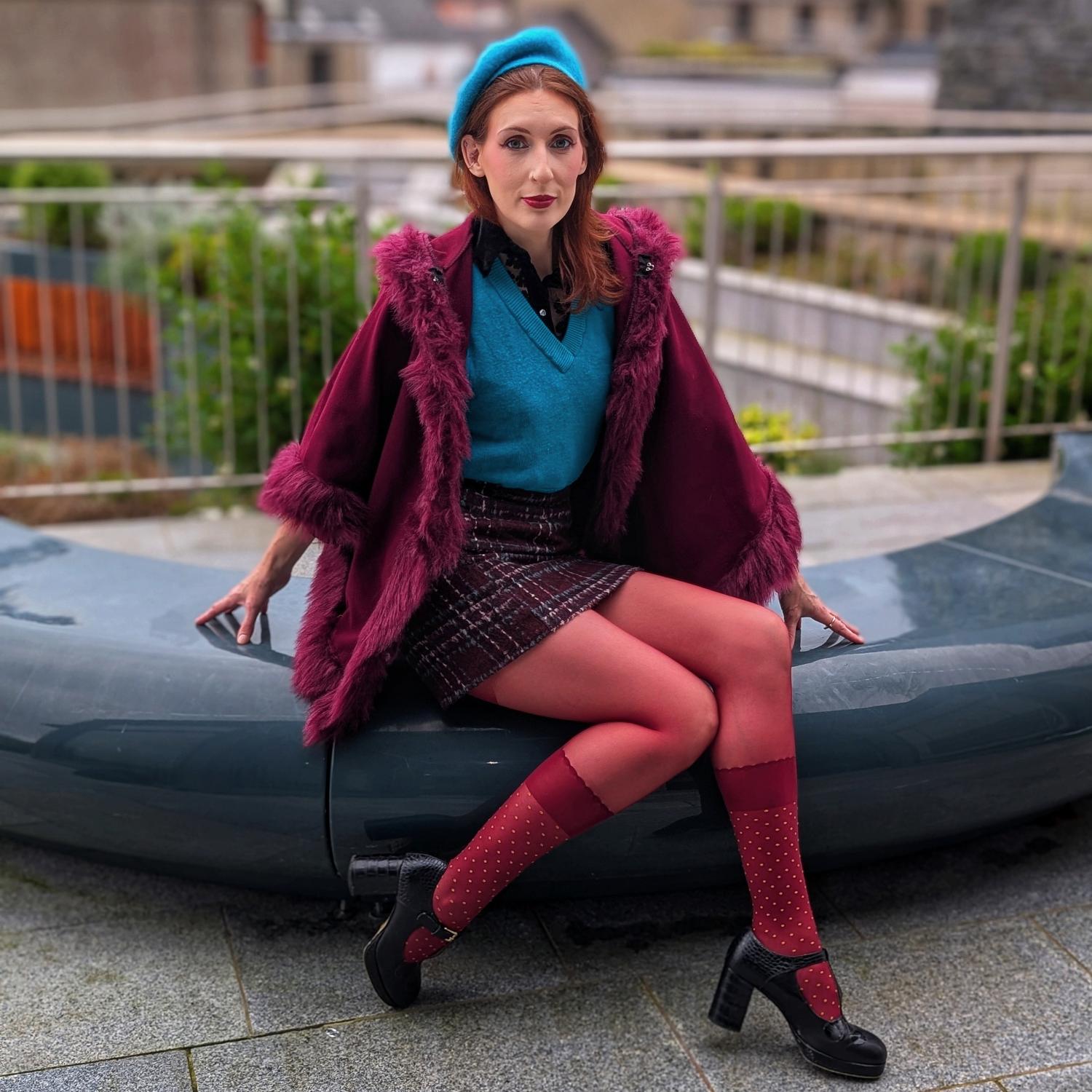 Seoul Chic Strumpfhose in Overknee-Optik - Burgunderrote