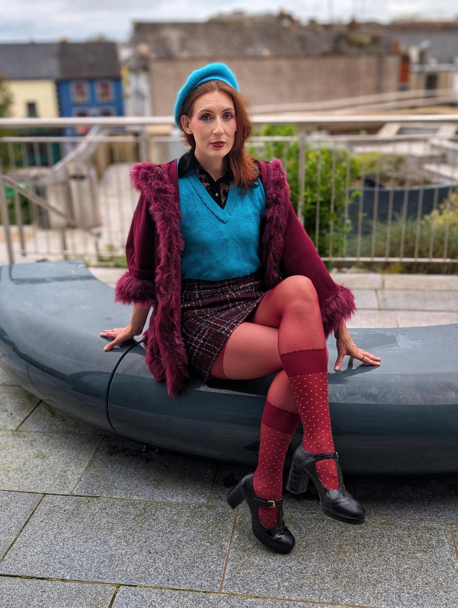 Seoul Chic Strumpfhose in Overknee-Optik - Burgunderrote