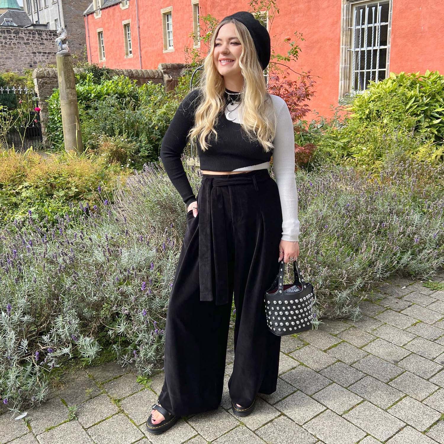 Weites Bein Maßgeschneidert Kordhose - Schwarz