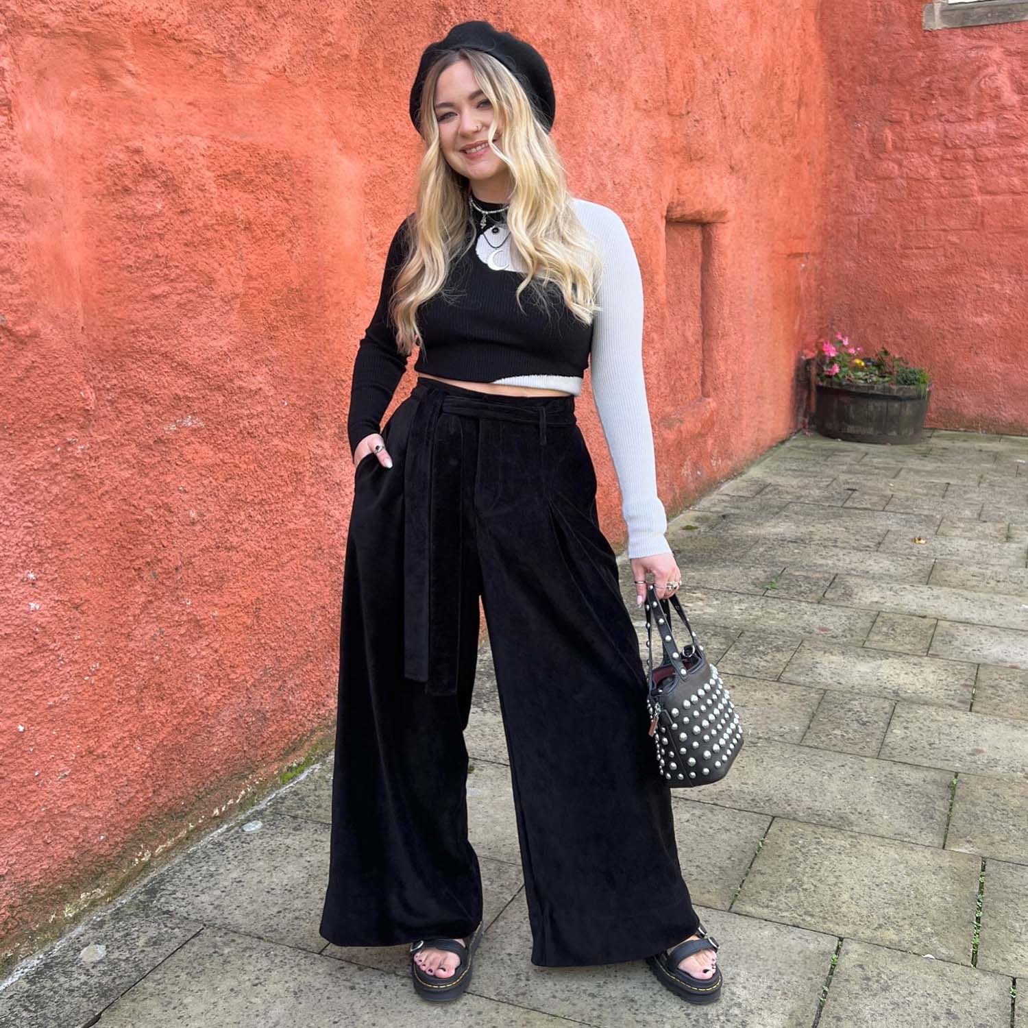 Weites Bein Maßgeschneidert Kordhose - Schwarz