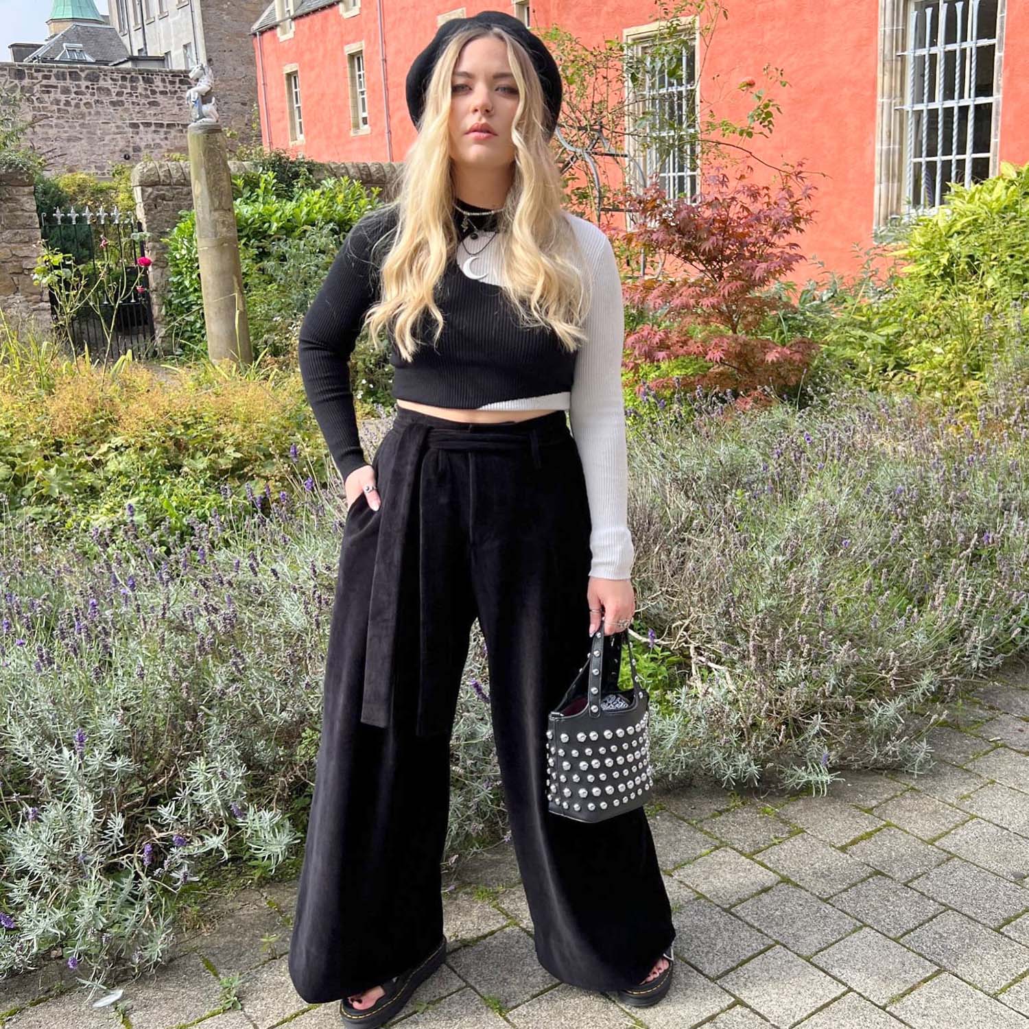 Weites Bein Maßgeschneidert Kordhose - Schwarz