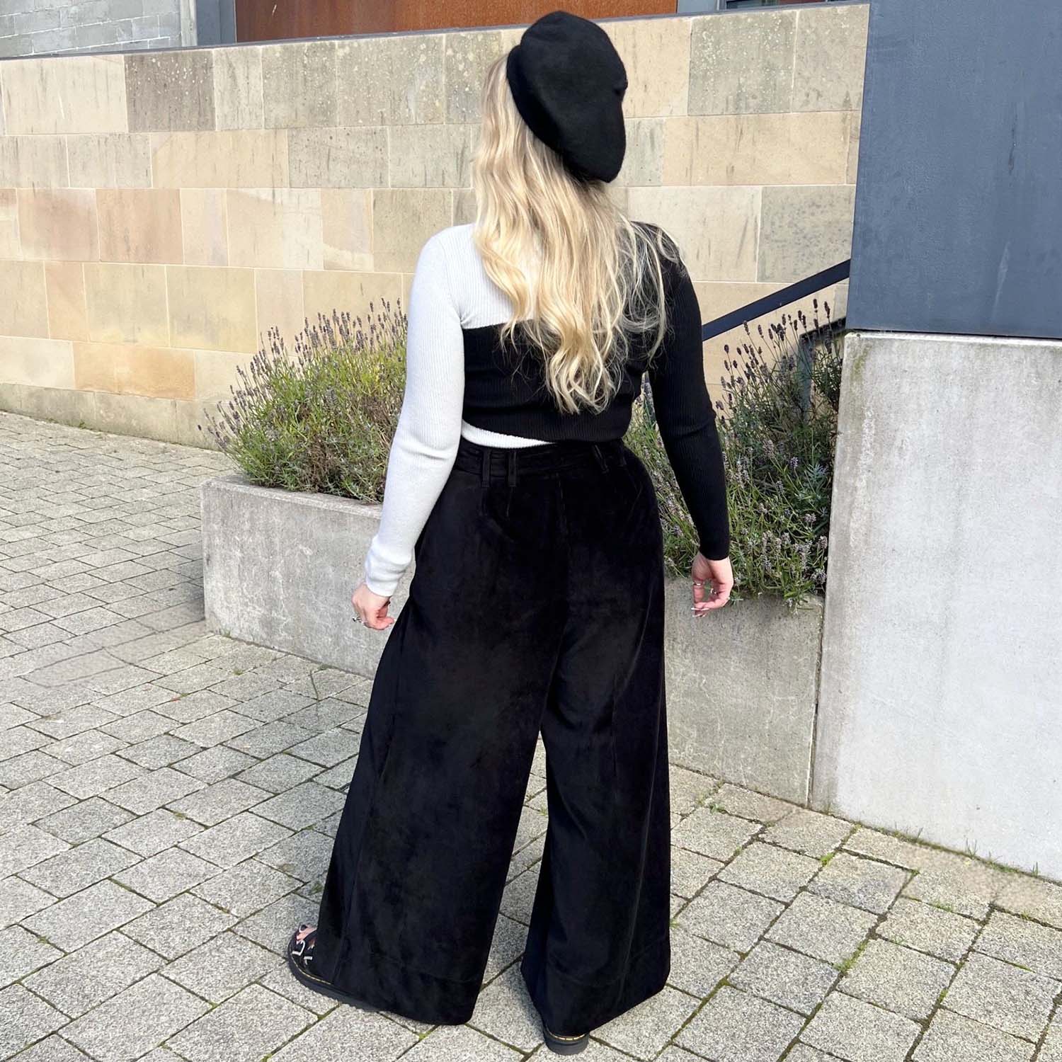 Weites Bein Maßgeschneidert Kordhose - Schwarz