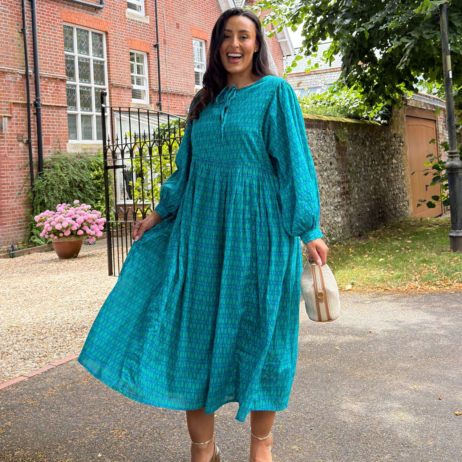 Gabriella Lange Kleid aus Baumwolle – Teal City