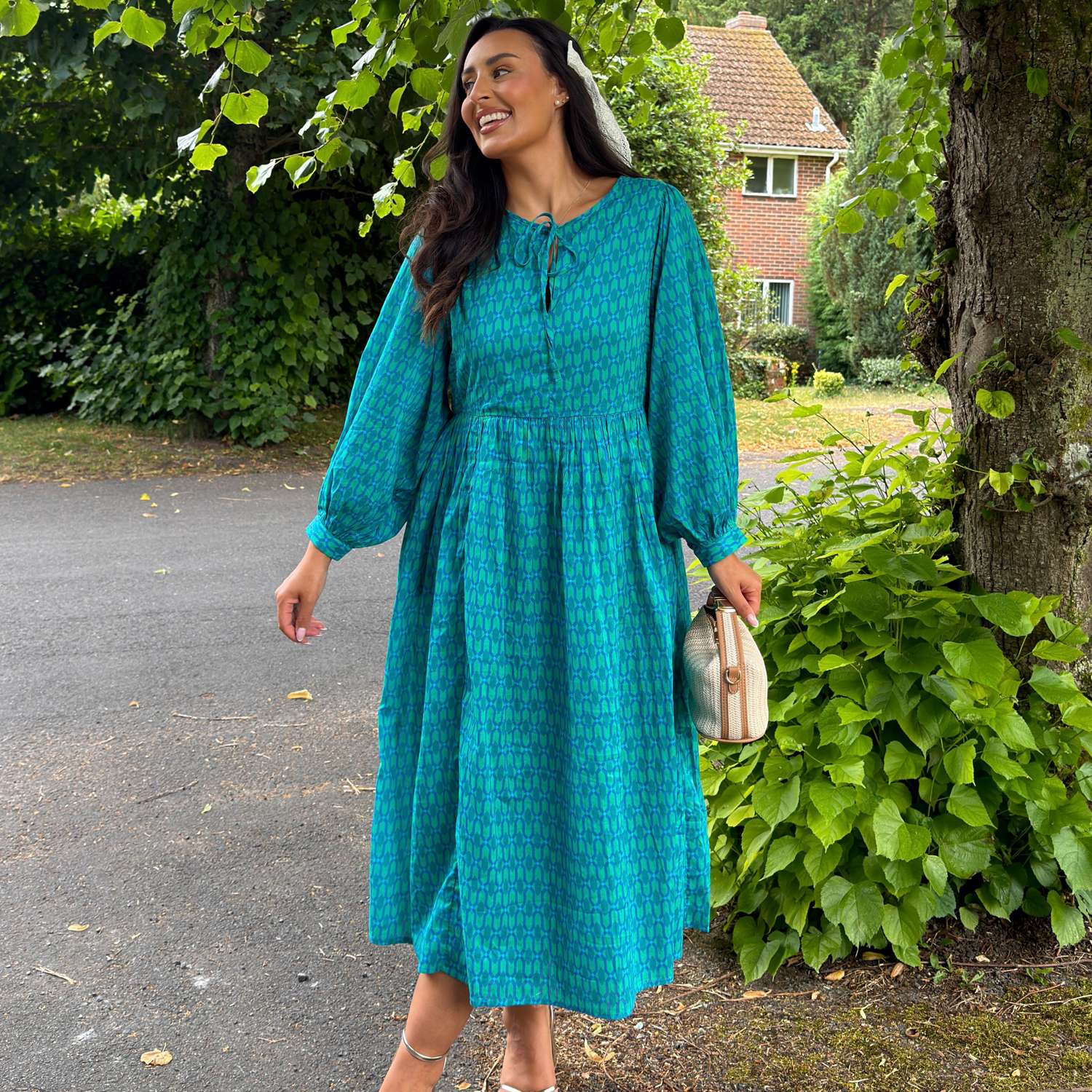 Gabriella Lange Kleid aus Baumwolle – Teal City