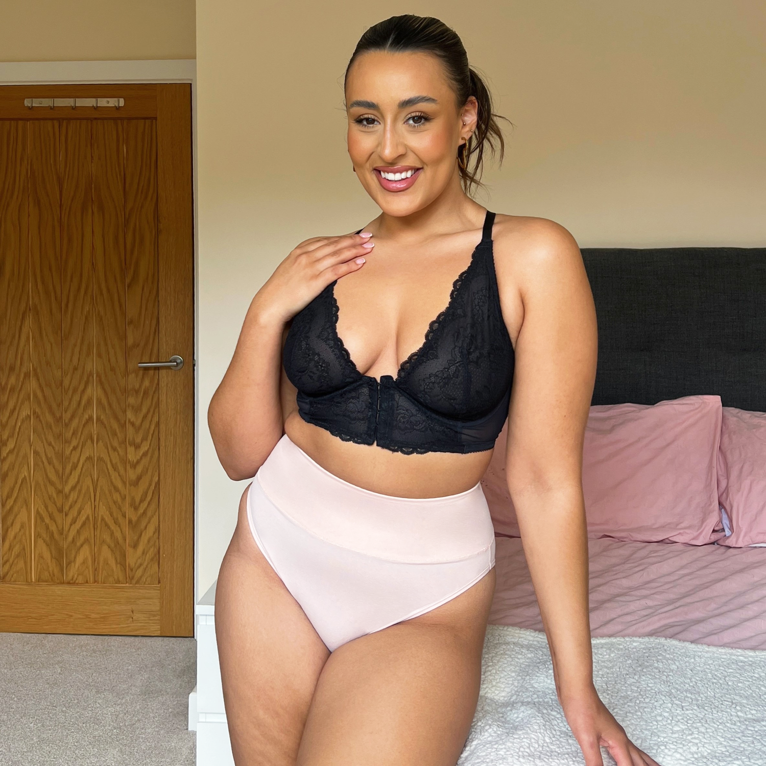 Organiczne bawełniane majtki z bardzo wysokim stanem - Ballet Pink