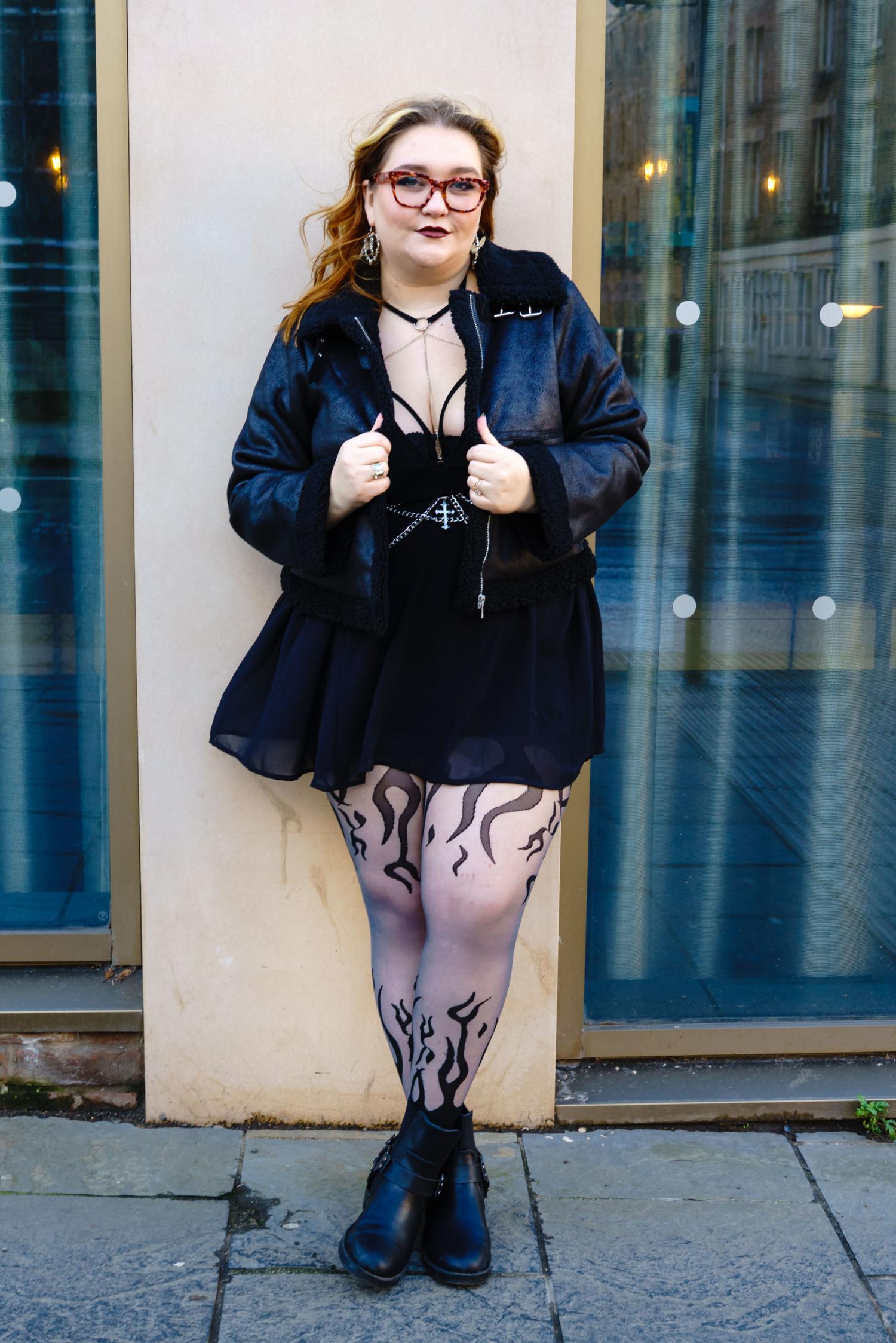Flames Mixed-Denier Strumpfhose - Grau & Schwarz