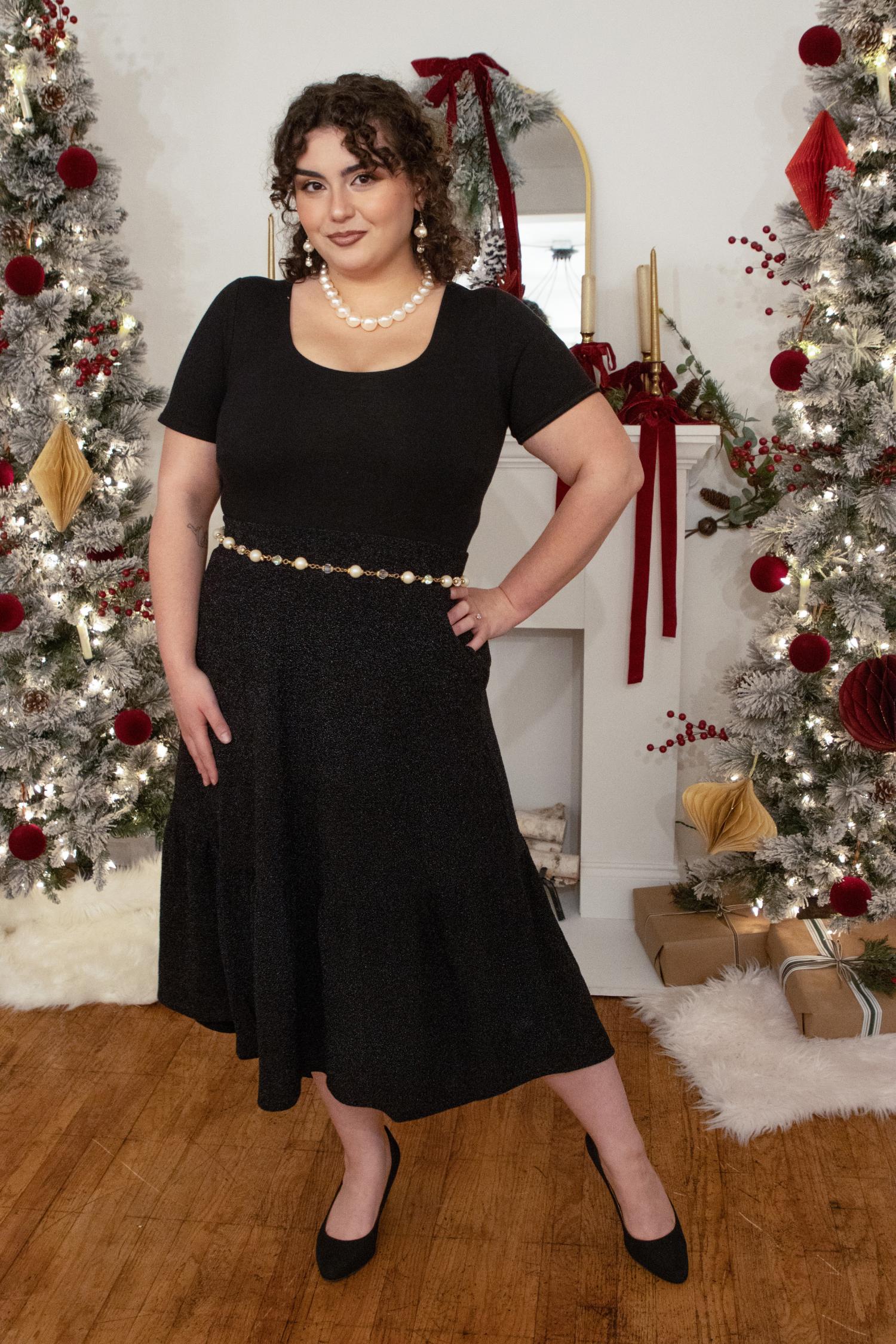 Spódnica midi z lureksu, warstwowa - czarna