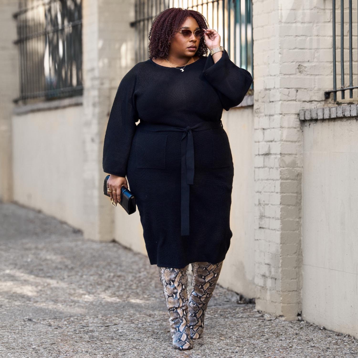 Gestricktes Midi-Kokonkleid - Schwarz