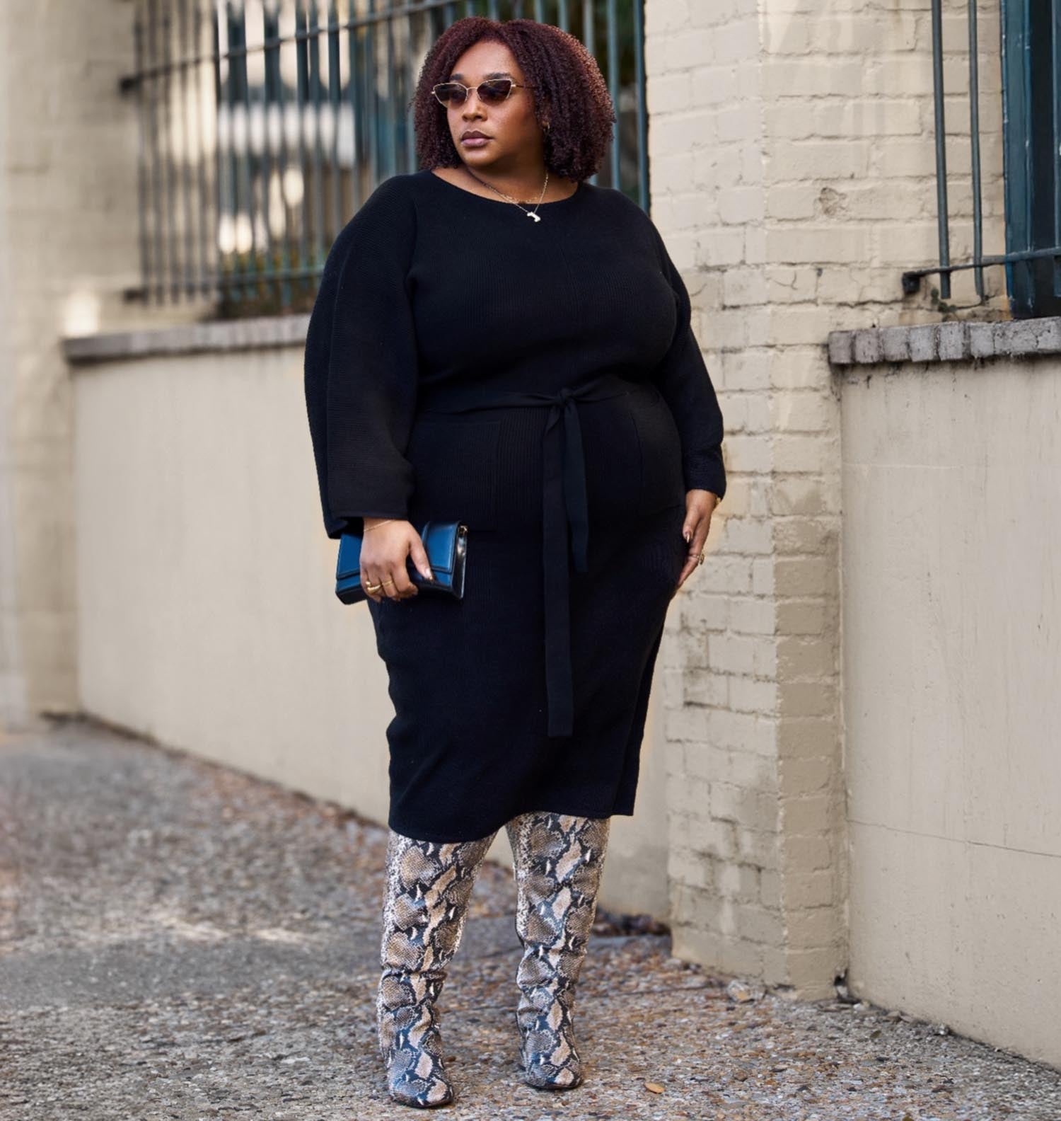 Gestricktes Midi-Kokonkleid - Schwarz