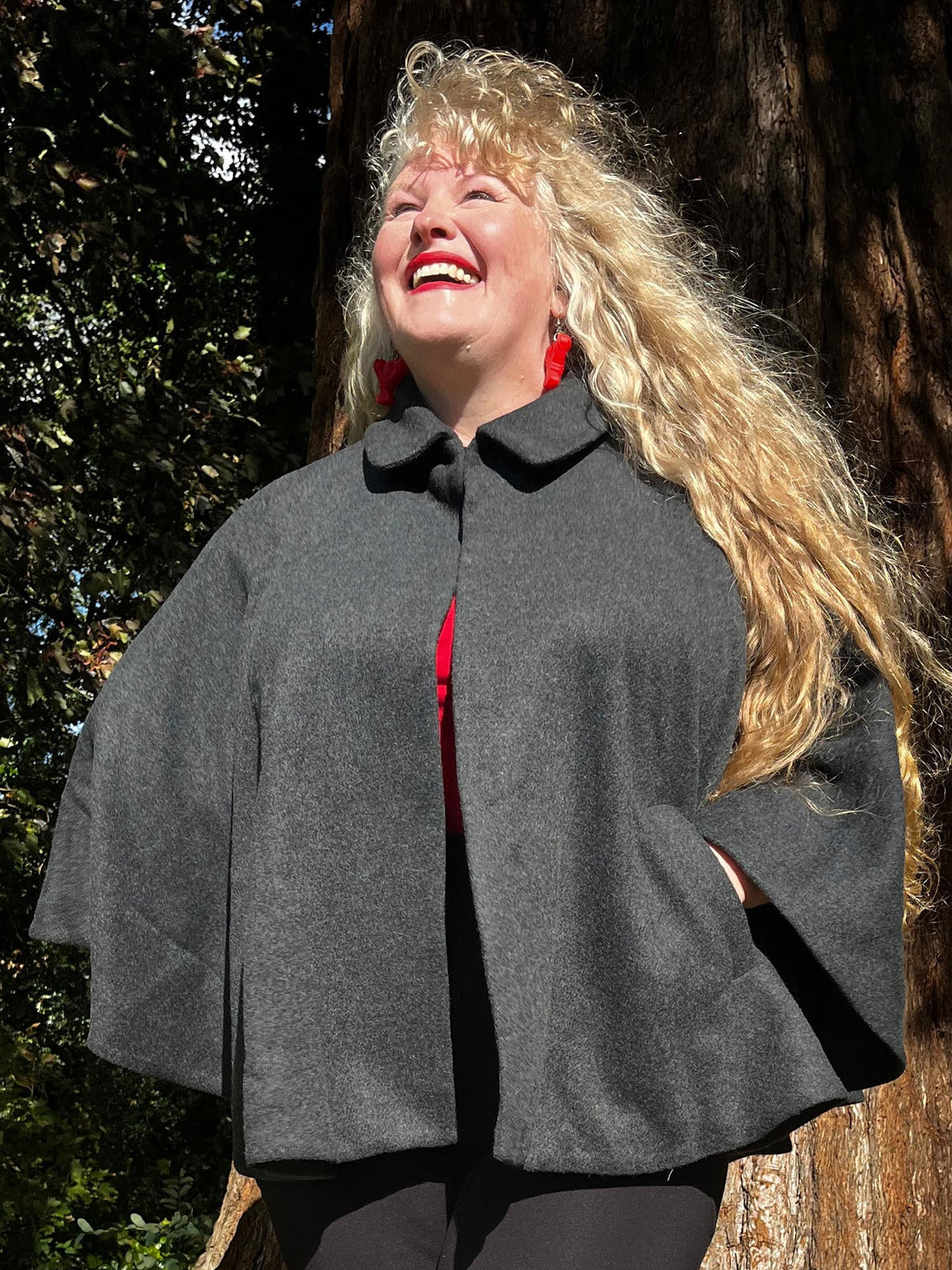 Wollcape mit Kragen - Anthrazit