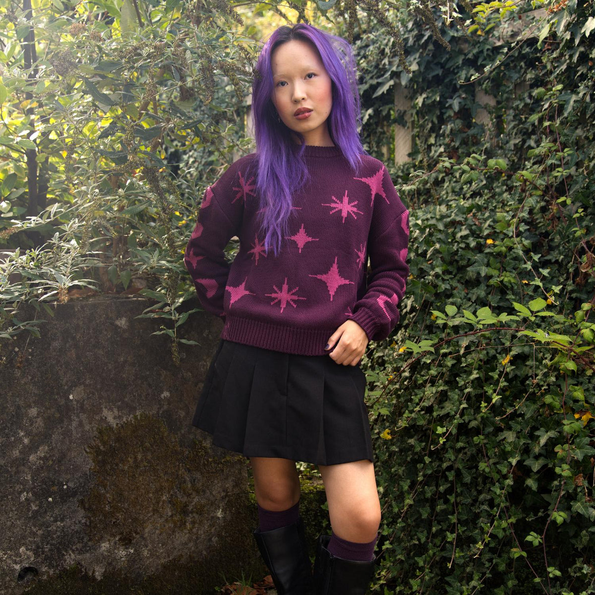 Chunky Strickpullover – Stars – Pink/Lila