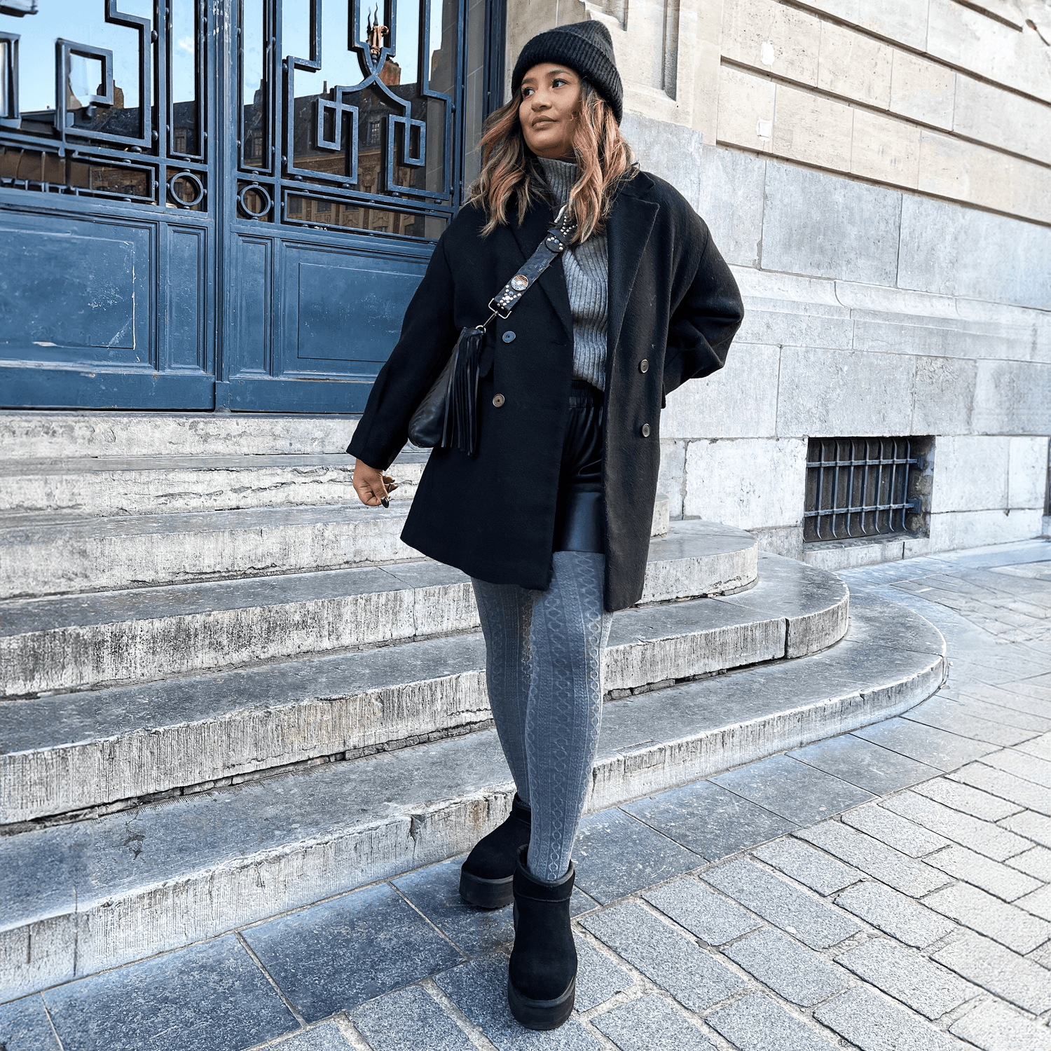 Grannies Zopfstrick Wollstrumpfhosen - Schiefergrau (V2)