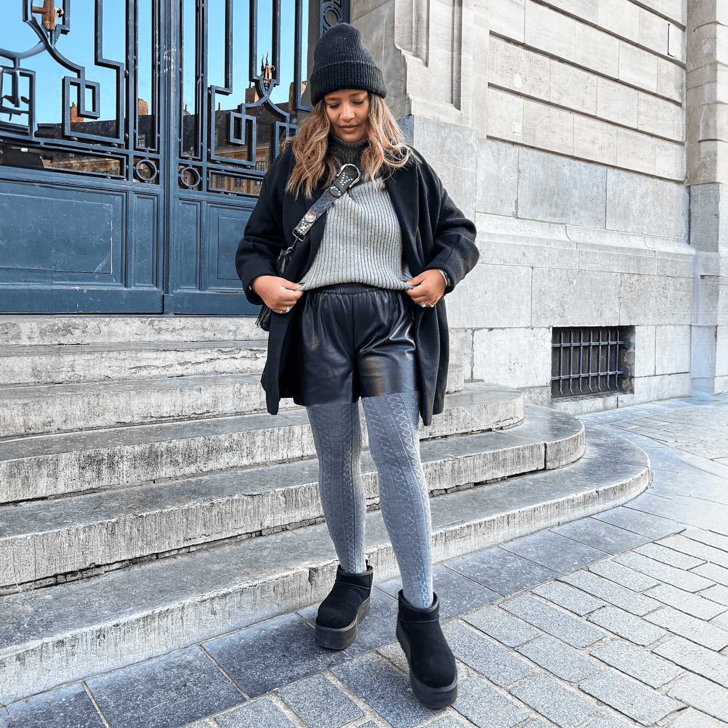 Grannies Zopfstrick Wollstrumpfhosen - Schiefergrau (V2)