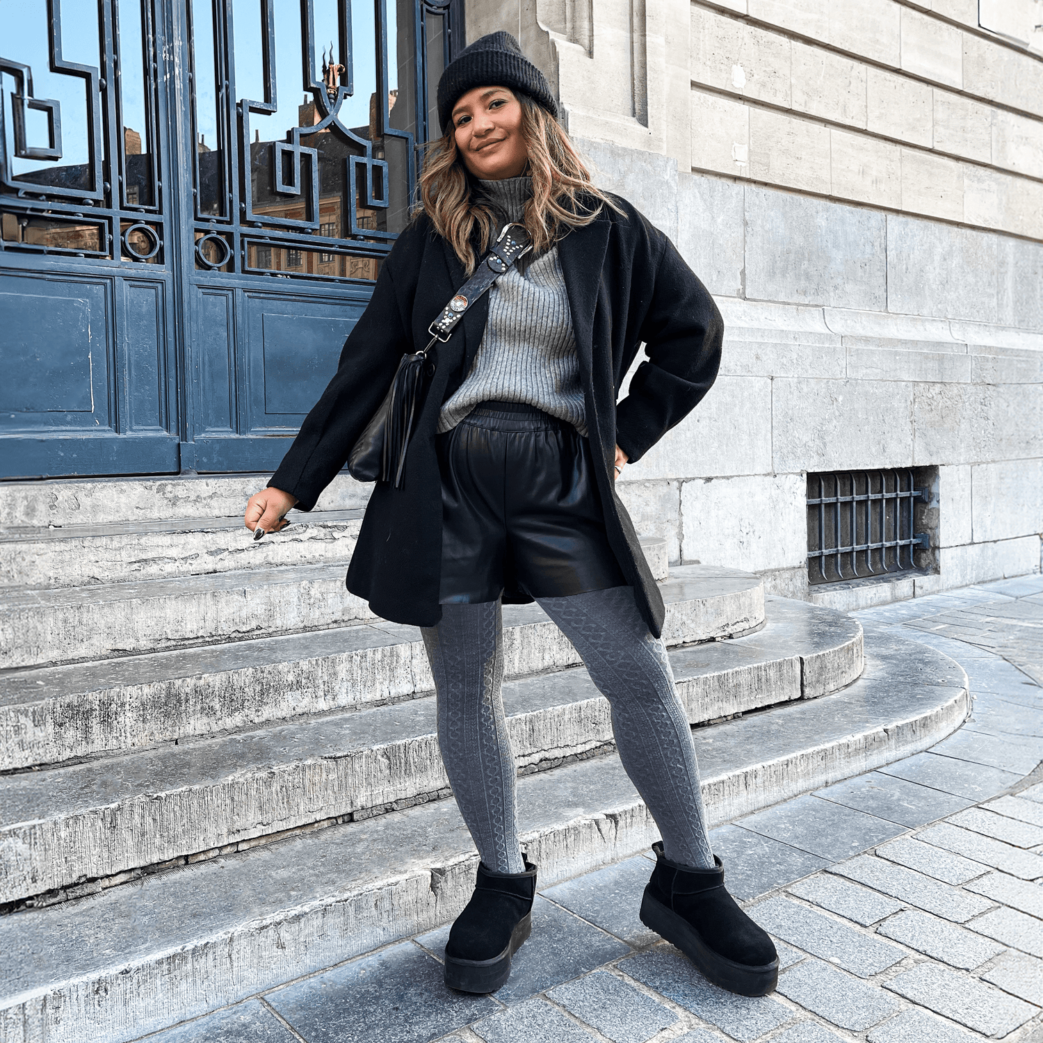 Grannies Zopfstrick Wollstrumpfhosen - Schiefergrau (V2)