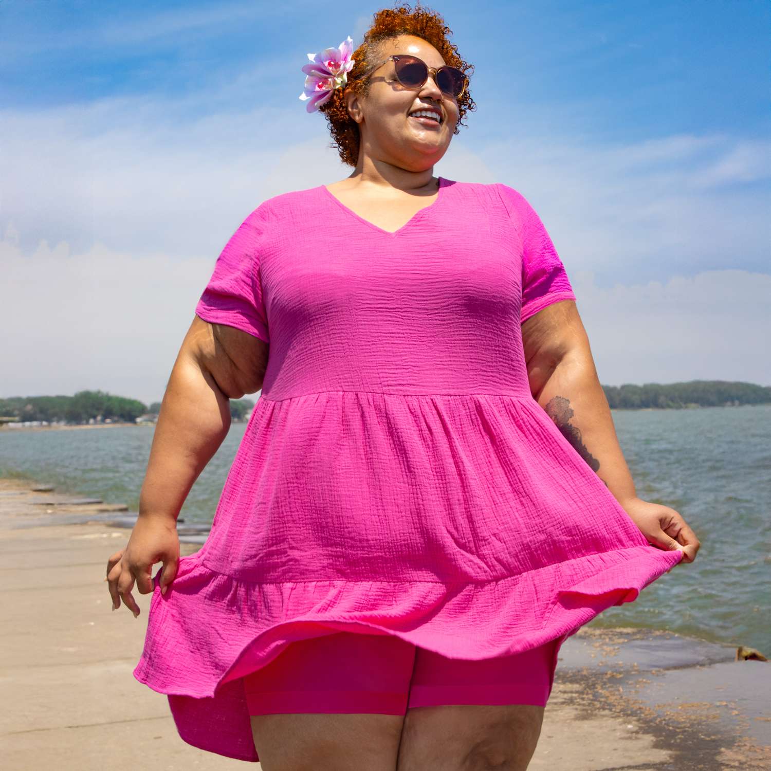 Amrita Kurze Kleid aus Baumwoll-Musselin – Peony