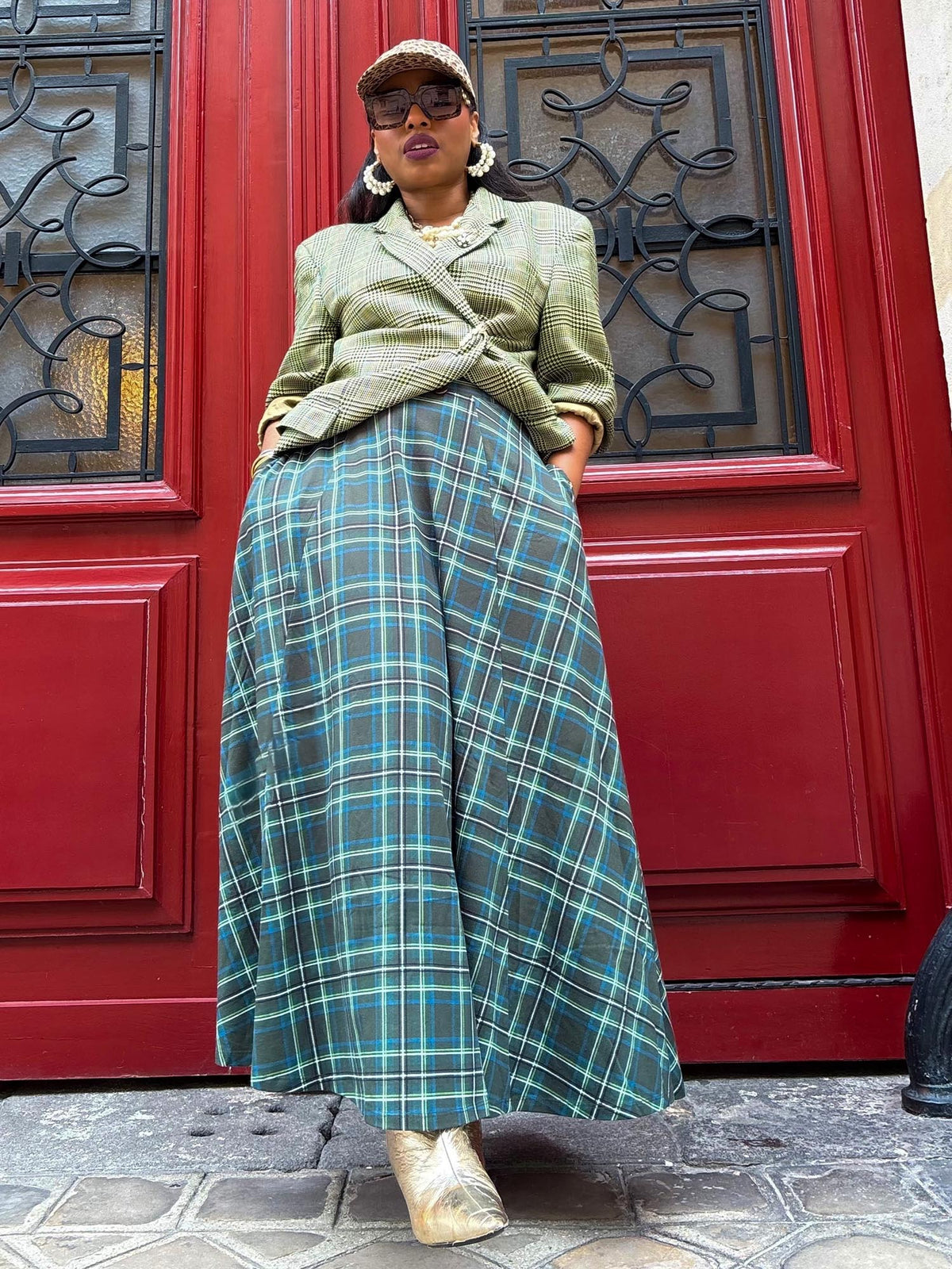 Islay Jersey-Maxirock in A-Linie - Green Tartan