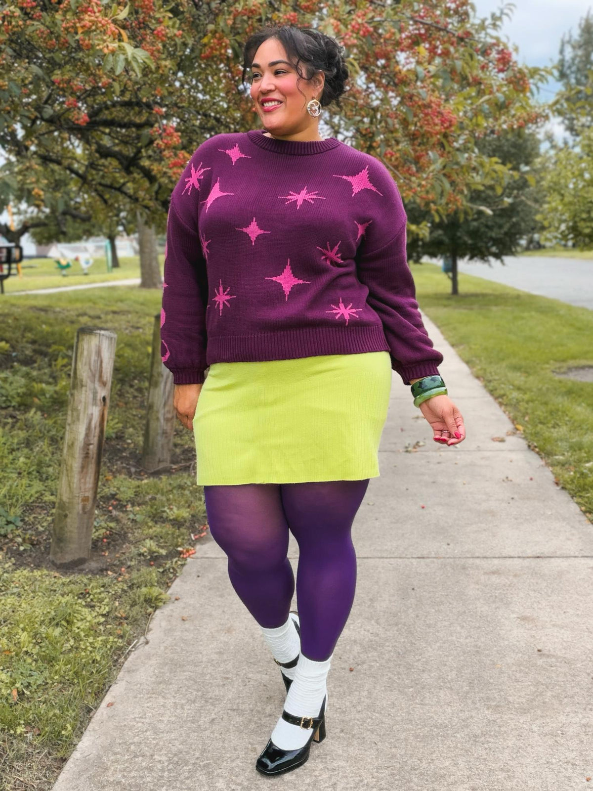 Chunky Strickpullover – Stars – Pink/Lila