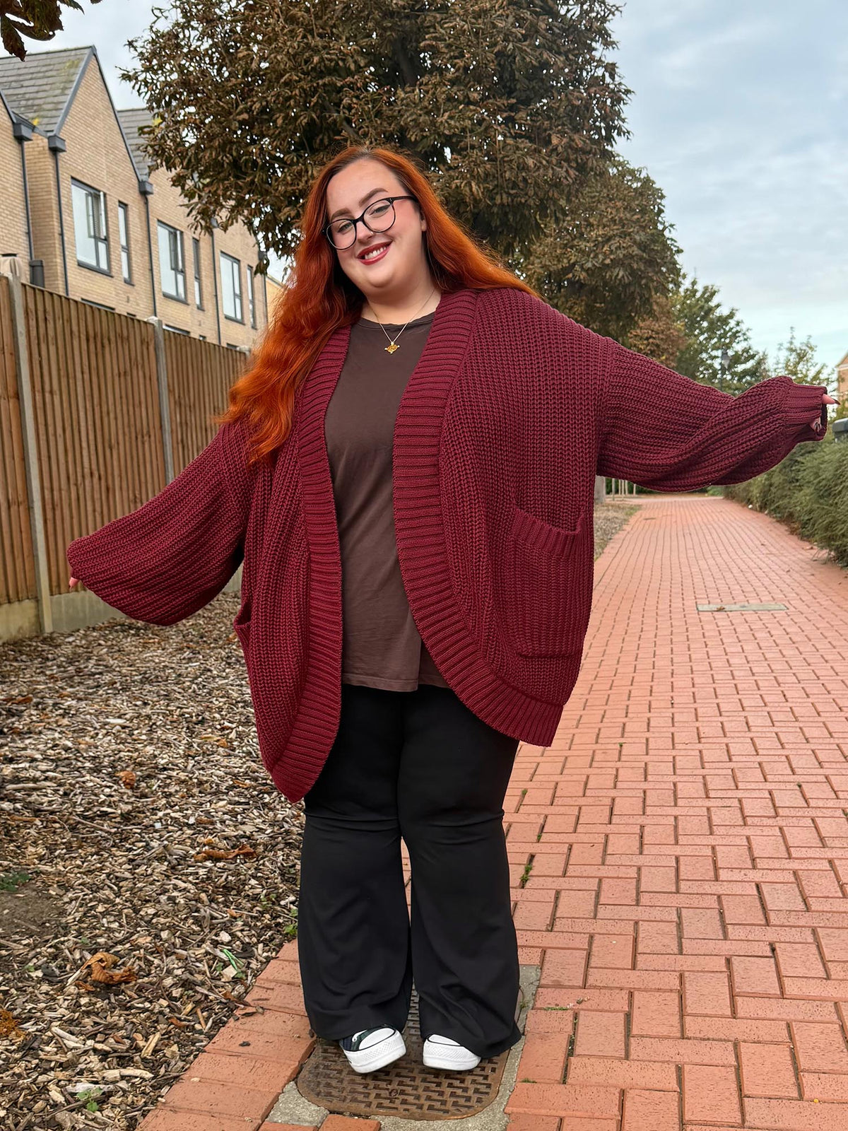 Chunky Baumwoll-Strickjacke – Bordeaux
