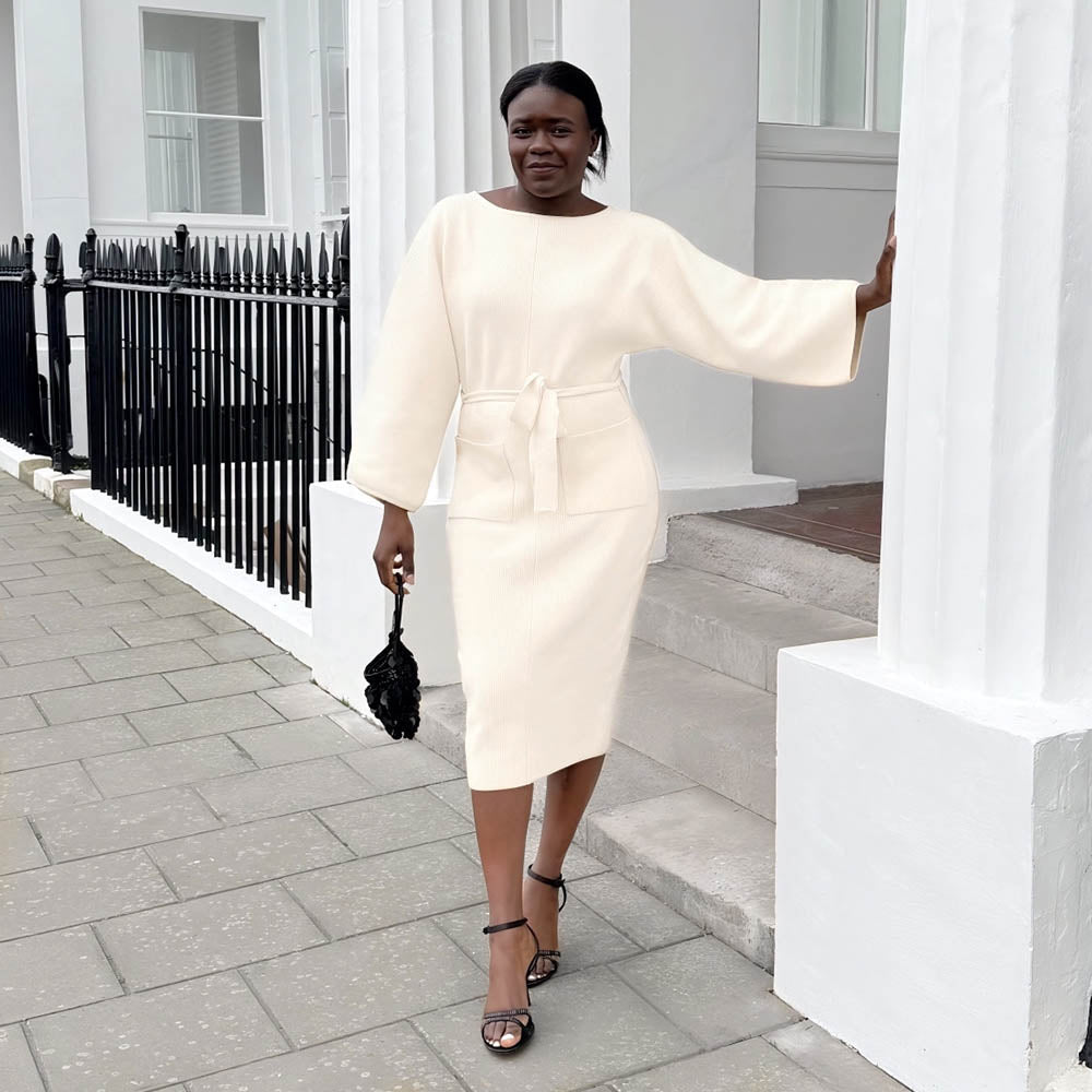 Gestricktes Midi-Kokonkleid - Oatmeal