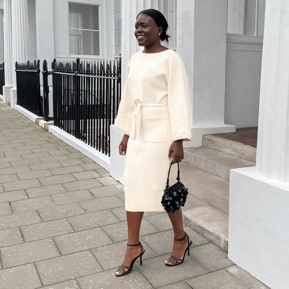 Gestricktes Midi-Kokonkleid - Oatmeal