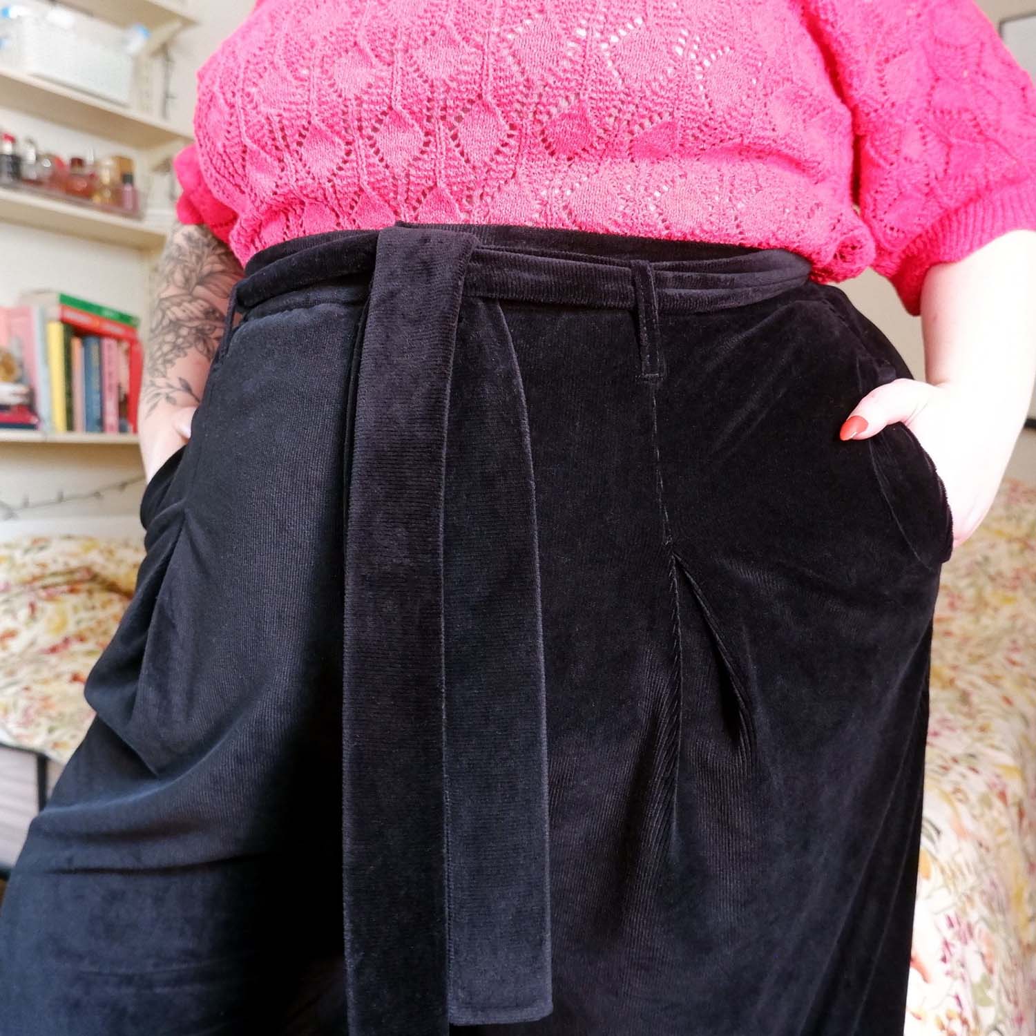 Weites Bein Maßgeschneidert Kordhose - Schwarz